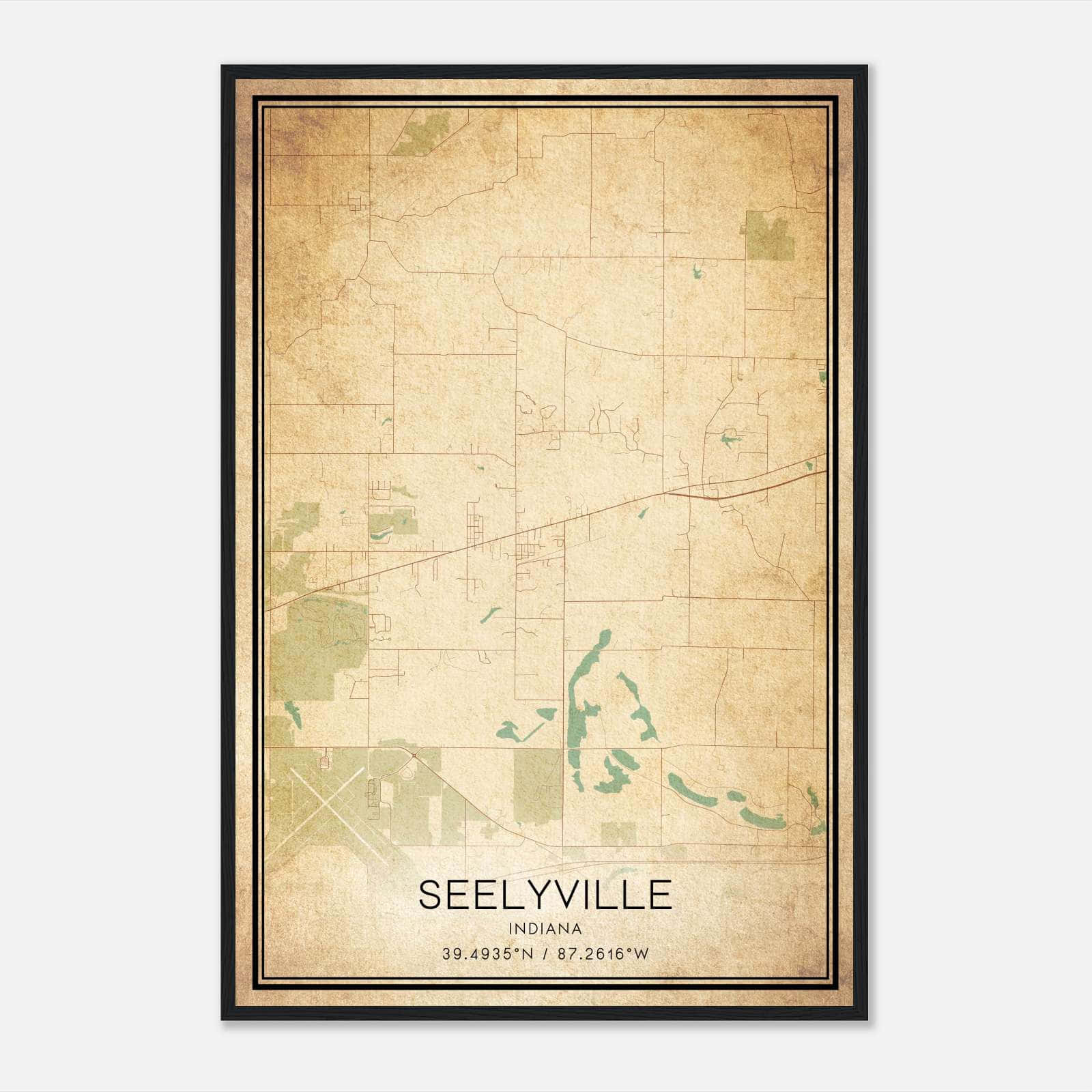 Vintage Seelyville Indiana Map Poster, Seelyville IN City Road Wall Art Print Vintage Seelyville Indiana Map Poster, Seelyville IN City Road Wall Art Print