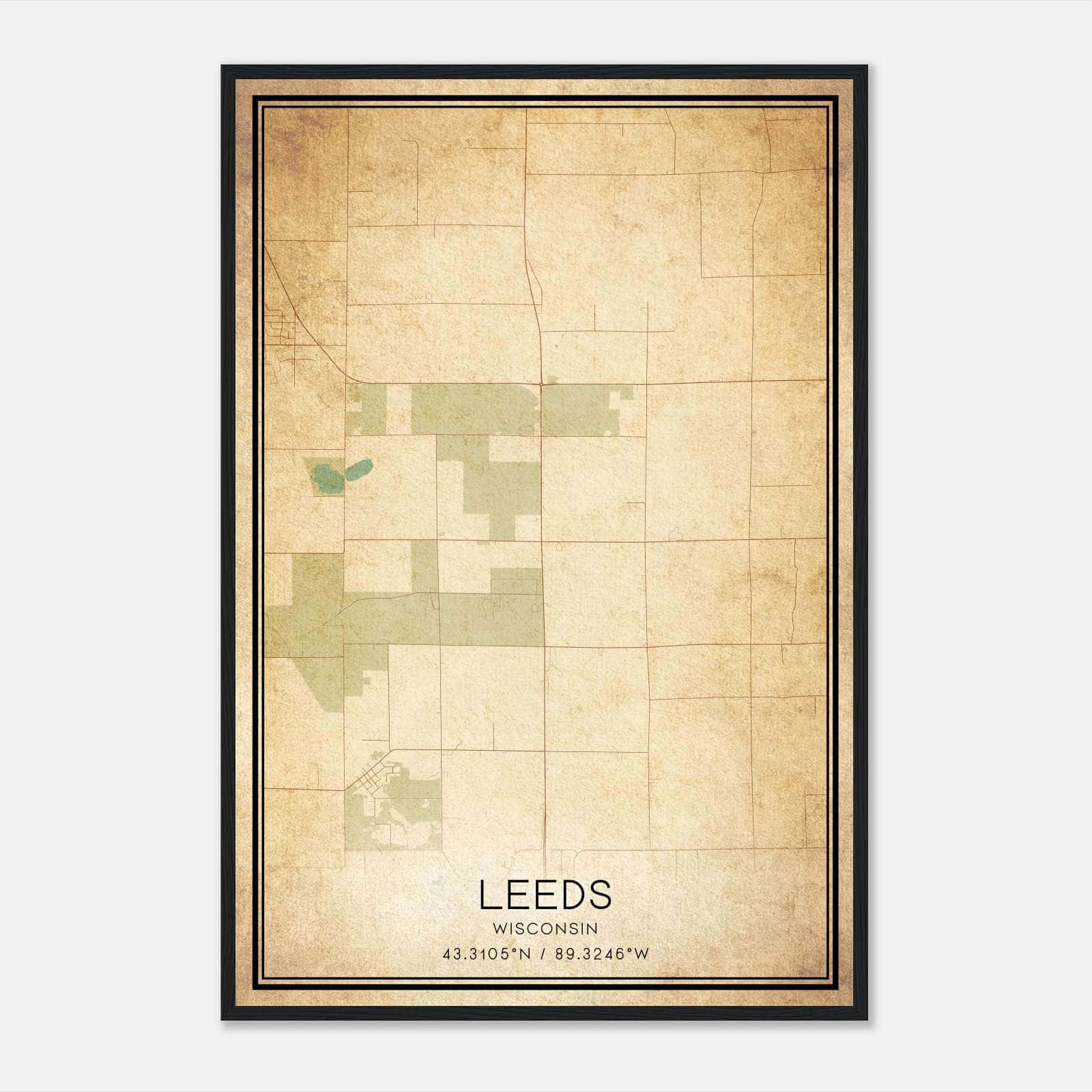 Vintage Leeds Wisconsin Map Poster, Leeds WI City Road Wall Art Print Vintage Leeds Wisconsin Map Poster, Leeds WI City Road Wall Art Print