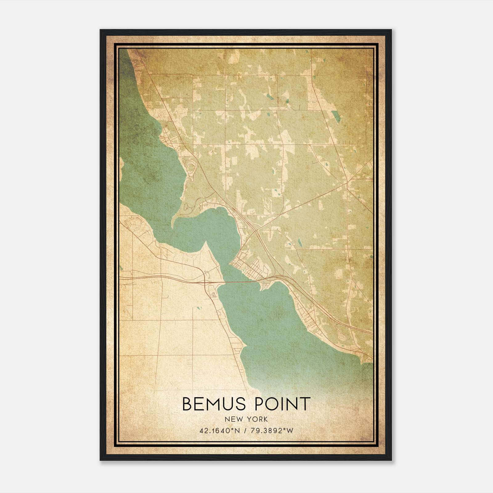 Vintage Bemus Point New York Map Poster, Bemus Point NY City Road Wall Art Print Vintage Bemus Point New York Map Poster, Bemus Point NY City Road Wall Art Print