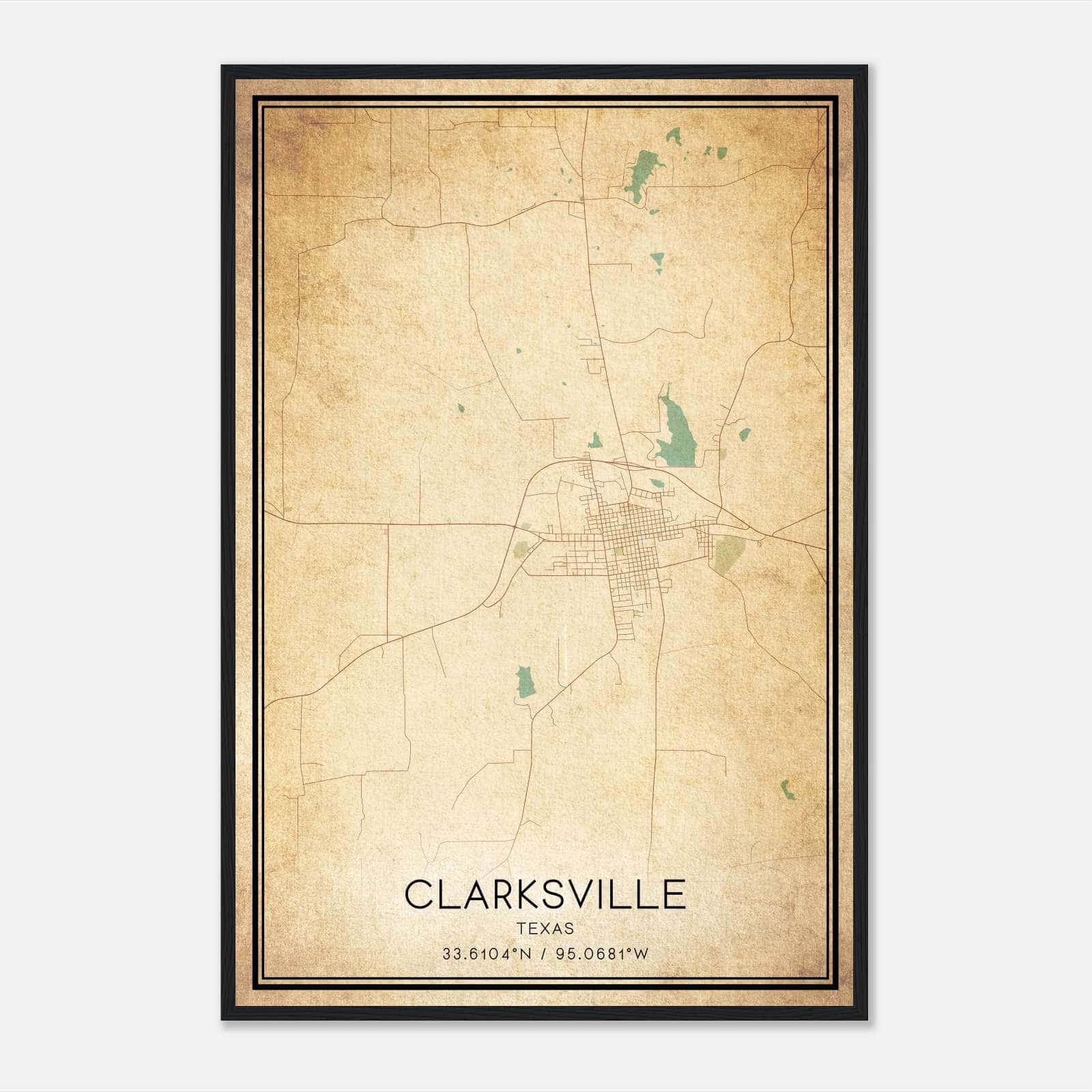Vintage Clarksville Texas Map Poster, Clarksville TX City Road Wall Art Print Vintage Clarksville Texas Map Poster, Clarksville TX City Road Wall Art Print