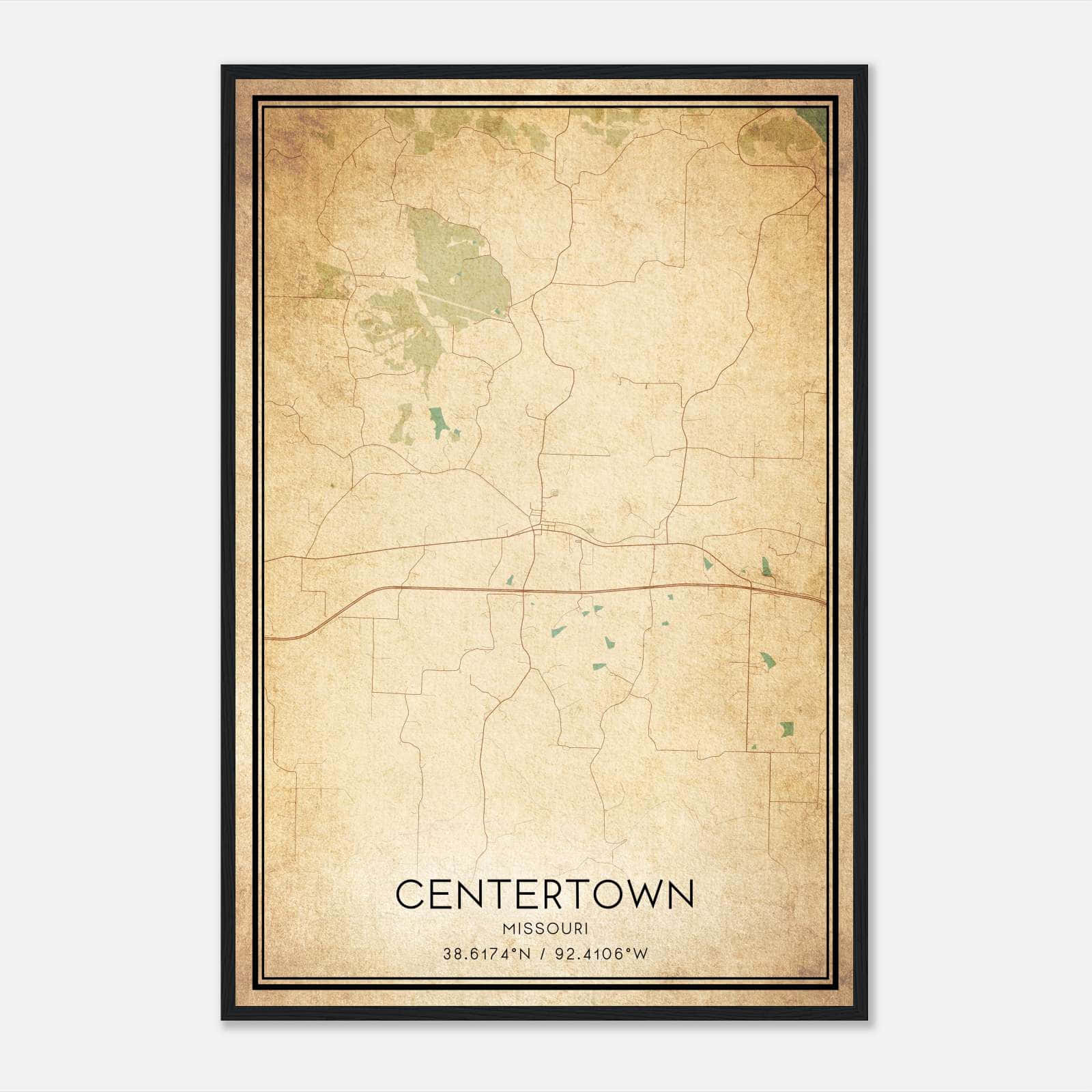 Vintage Centertown Missouri Map Poster, Centertown MO City Road Wall Art Print Vintage Centertown Missouri Map Poster, Centertown MO City Road Wall Art Print
