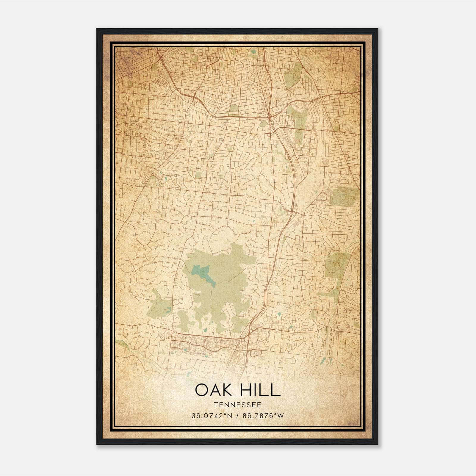 Vintage Oak Hill Tennessee Map Poster, Oak Hill TN City Road Wall Art Print Vintage Oak Hill Tennessee Map Poster, Oak Hill TN City Road Wall Art Print