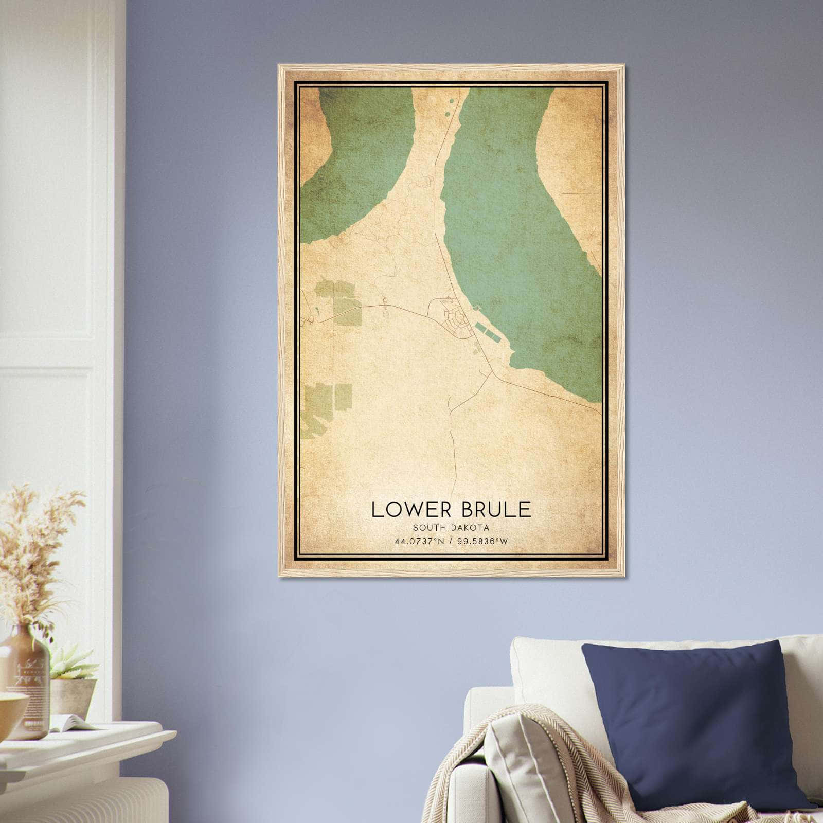 Vintage Lower Brule South Dakota Map Poster, Lower Brule SD City Road Wall Art Print