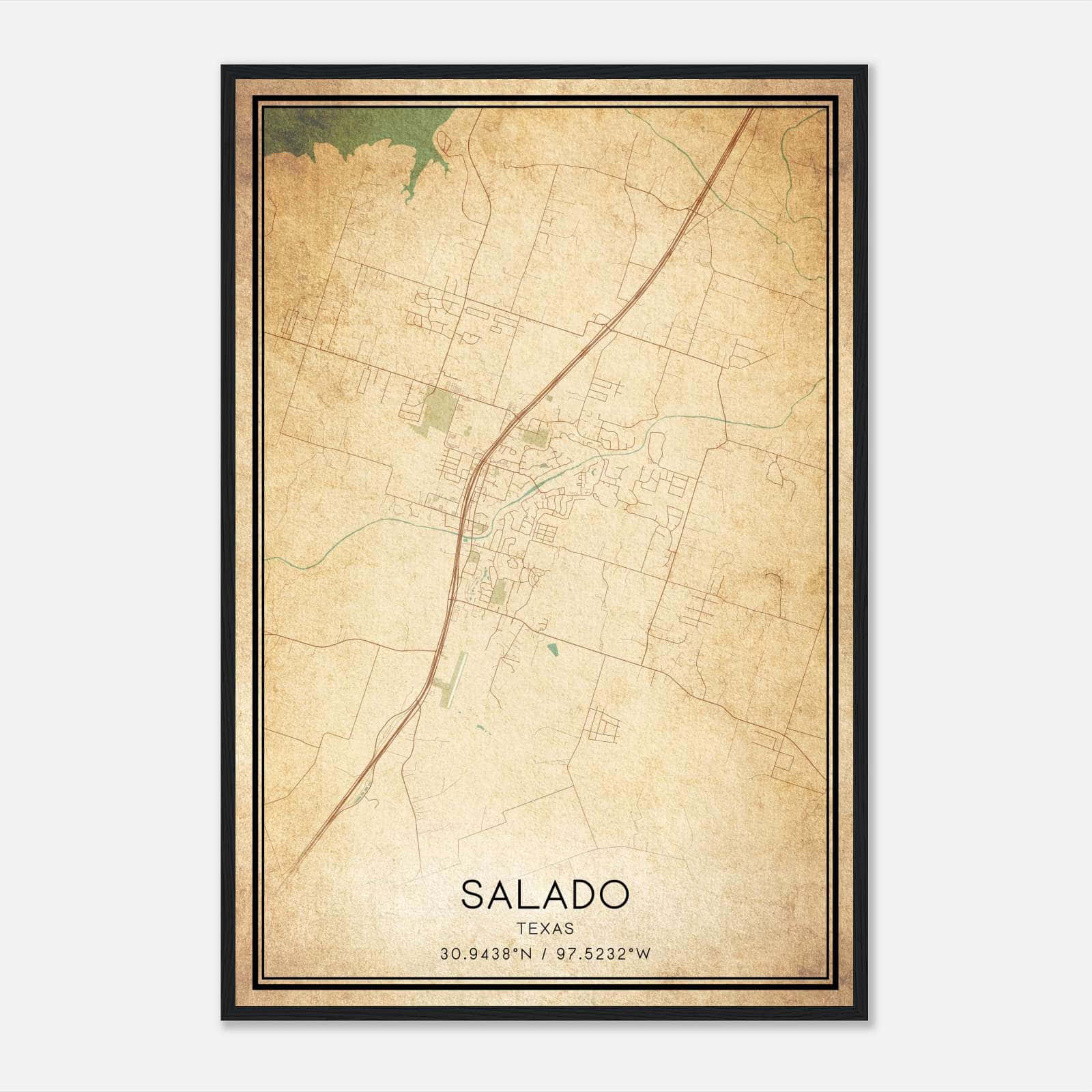 Vintage Salado Texas Map Poster, Salado TX City Road Wall Art Print Vintage Salado Texas Map Poster, Salado TX City Road Wall Art Print