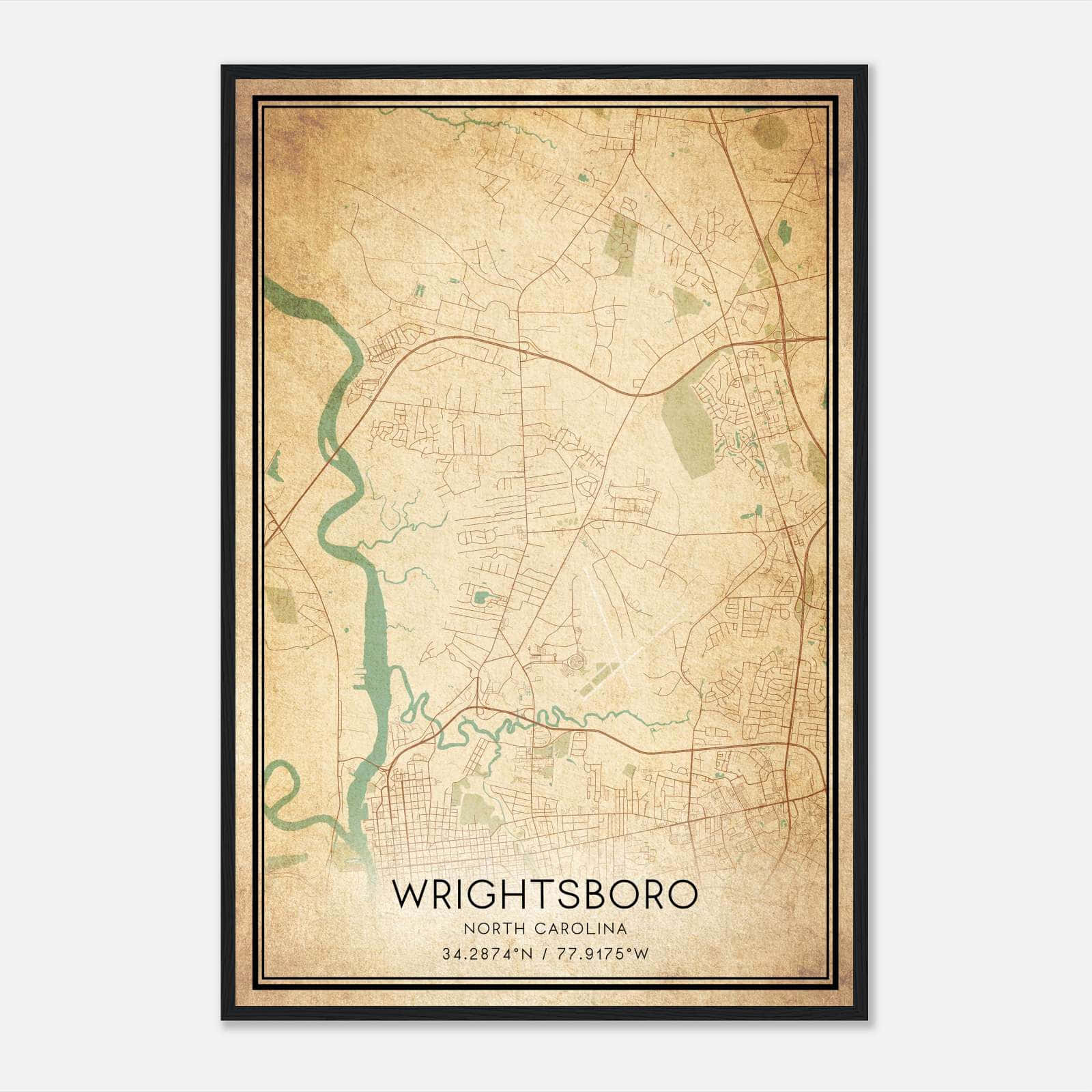 Vintage Wrightsboro North Carolina Map Poster, Wrightsboro NC City Road Wall Art Print Vintage Wrightsboro North Carolina Map Poster, Wrightsboro NC City Road Wall Art Print
