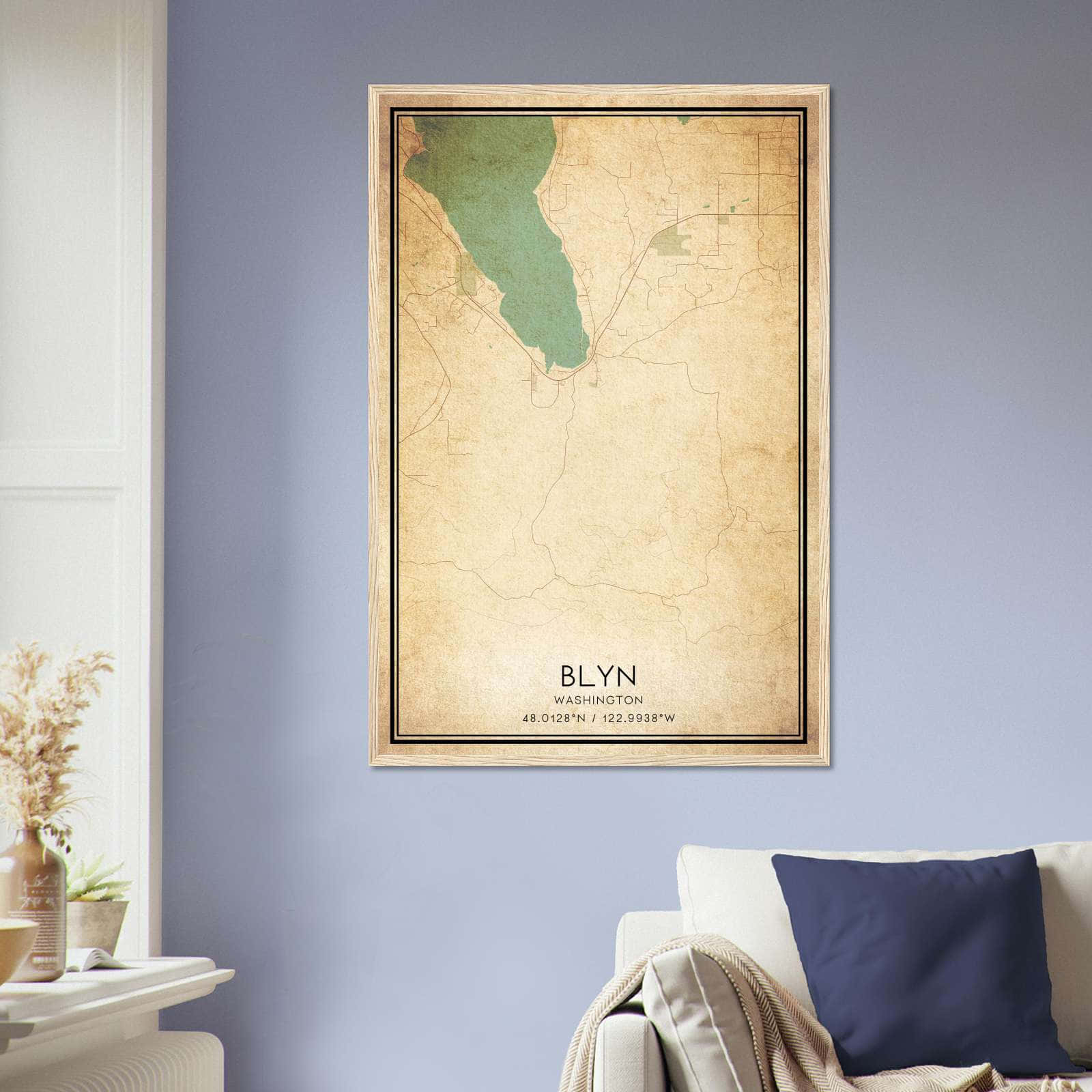 Vintage Blyn Washington Map Poster, Blyn WA City Road Wall Art Print