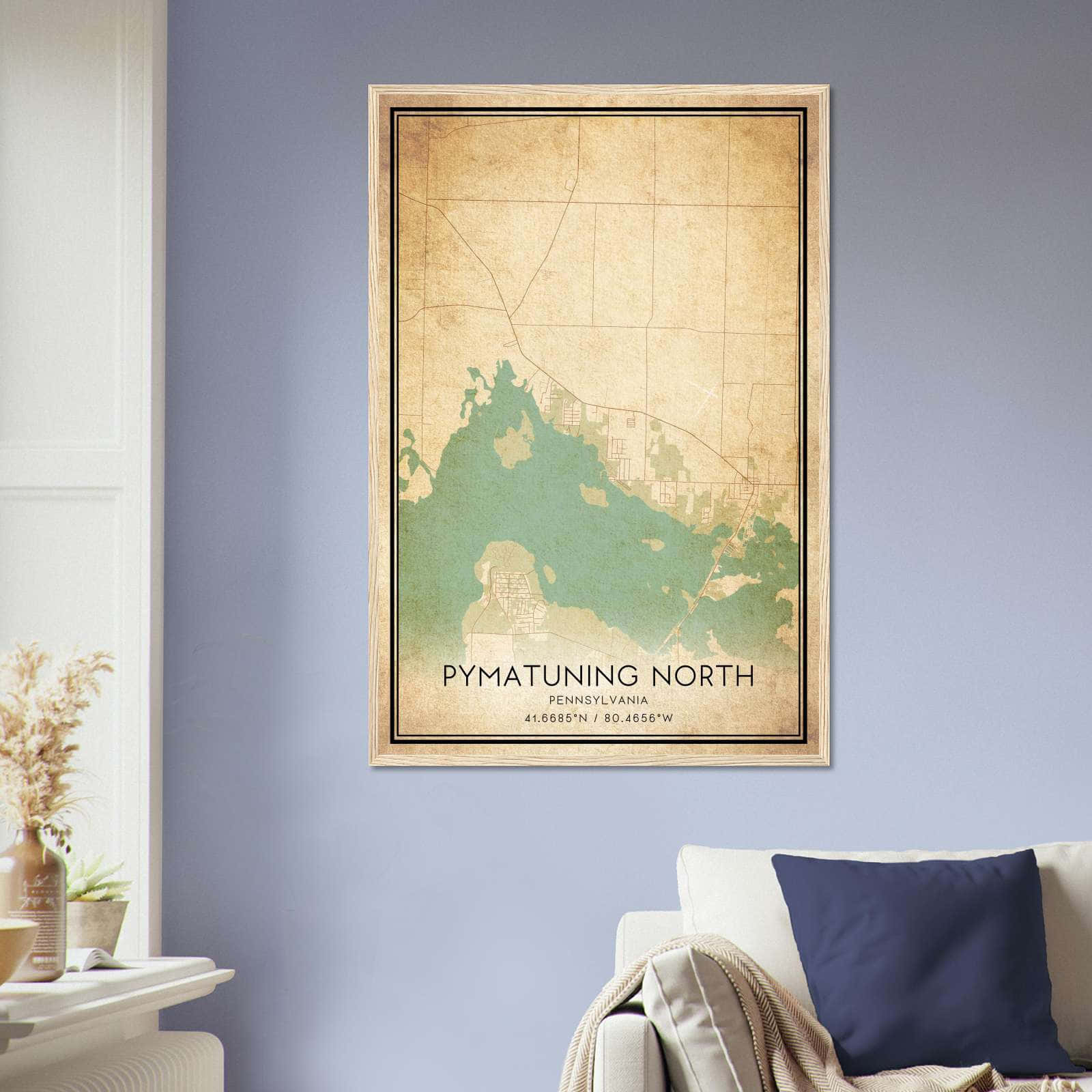 Vintage Pymatuning North Pennsylvania Map Poster, Pymatuning North PA City Road Wall Art Print