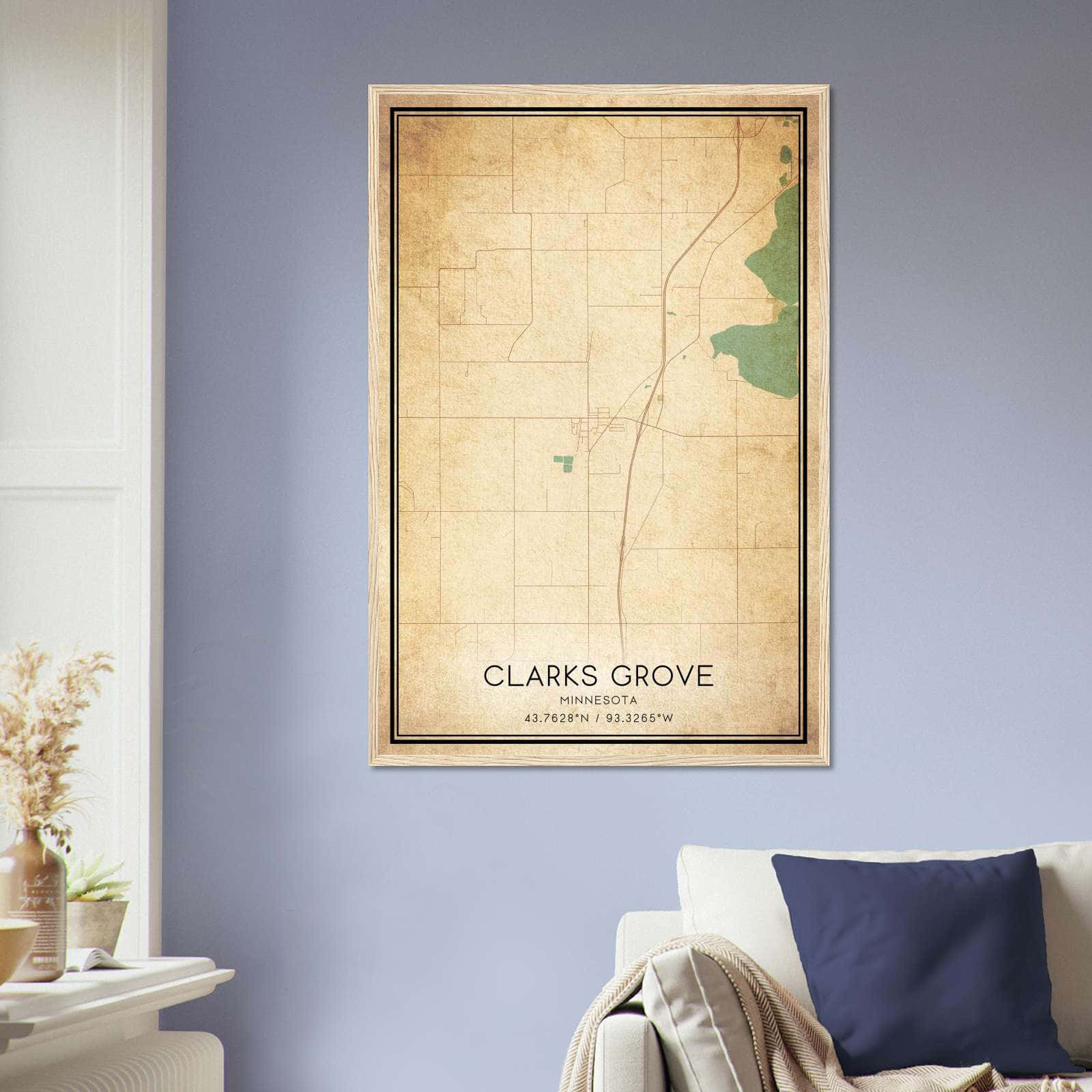Vintage Clarks Grove Minnesota Map Poster, Clarks Grove MN City Road Wall Art Print