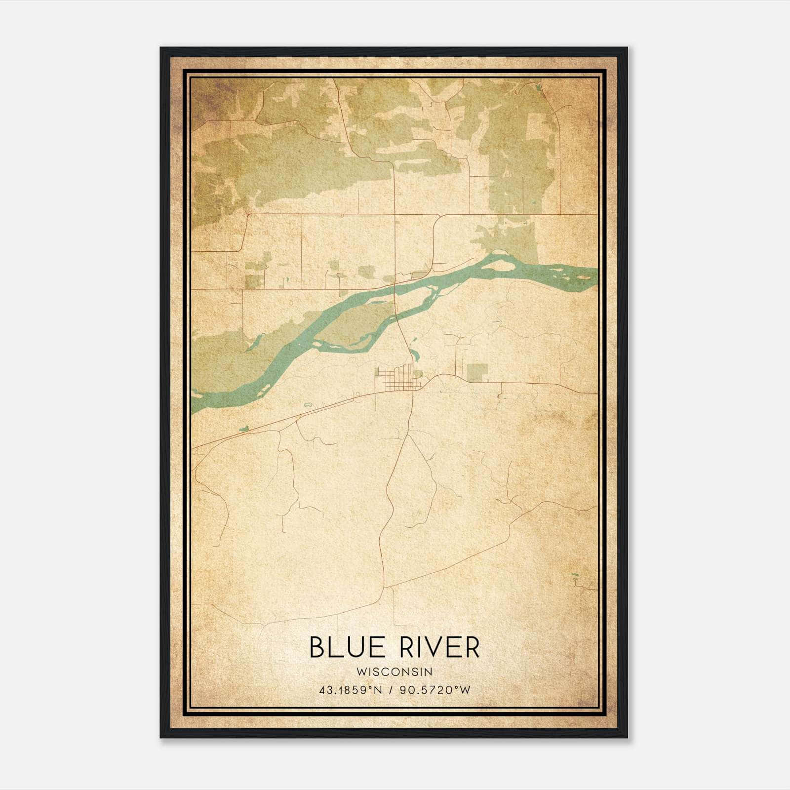 Vintage Blue River Wisconsin Map Poster, Blue River WI City Road Wall Art Print Vintage Blue River Wisconsin Map Poster, Blue River WI City Road Wall Art Print