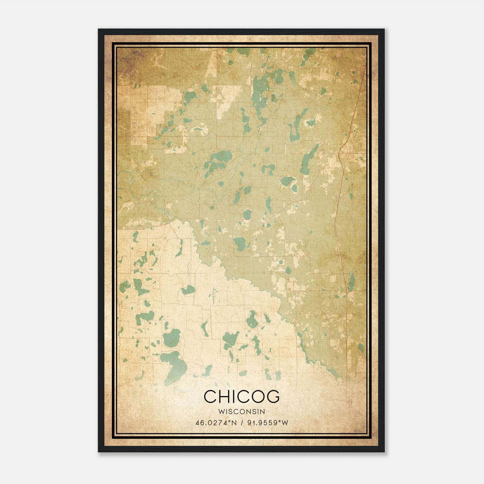 Vintage Chicog Wisconsin Map Poster, Chicog WI City Road Wall Art Print Vintage Chicog Wisconsin Map Poster, Chicog WI City Road Wall Art Print