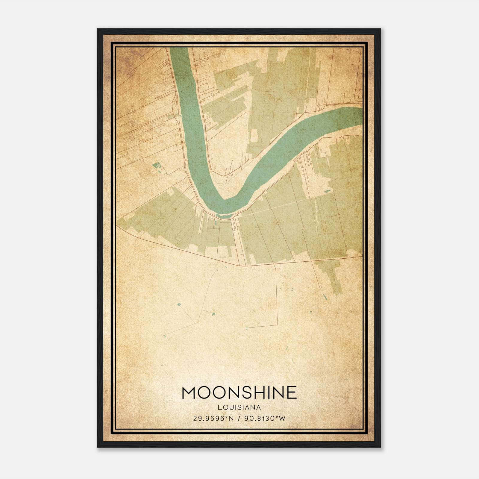 Vintage Moonshine Louisiana Map Poster, Moonshine LA City Road Wall Art Print Vintage Moonshine Louisiana Map Poster, Moonshine LA City Road Wall Art Print