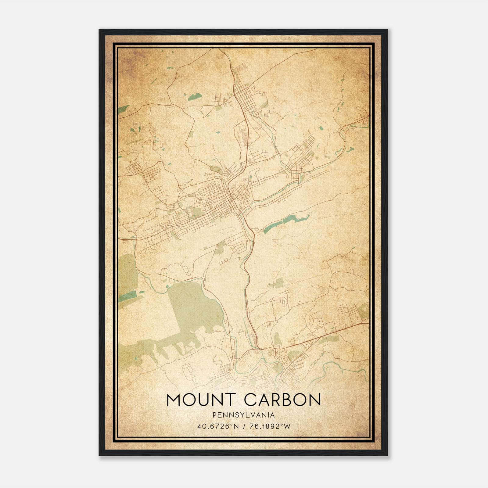 Vintage Mount Carbon Pennsylvania Map Poster, Mount Carbon PA City Road Wall Art Print Vintage Mount Carbon Pennsylvania Map Poster, Mount Carbon PA City Road Wall Art Print