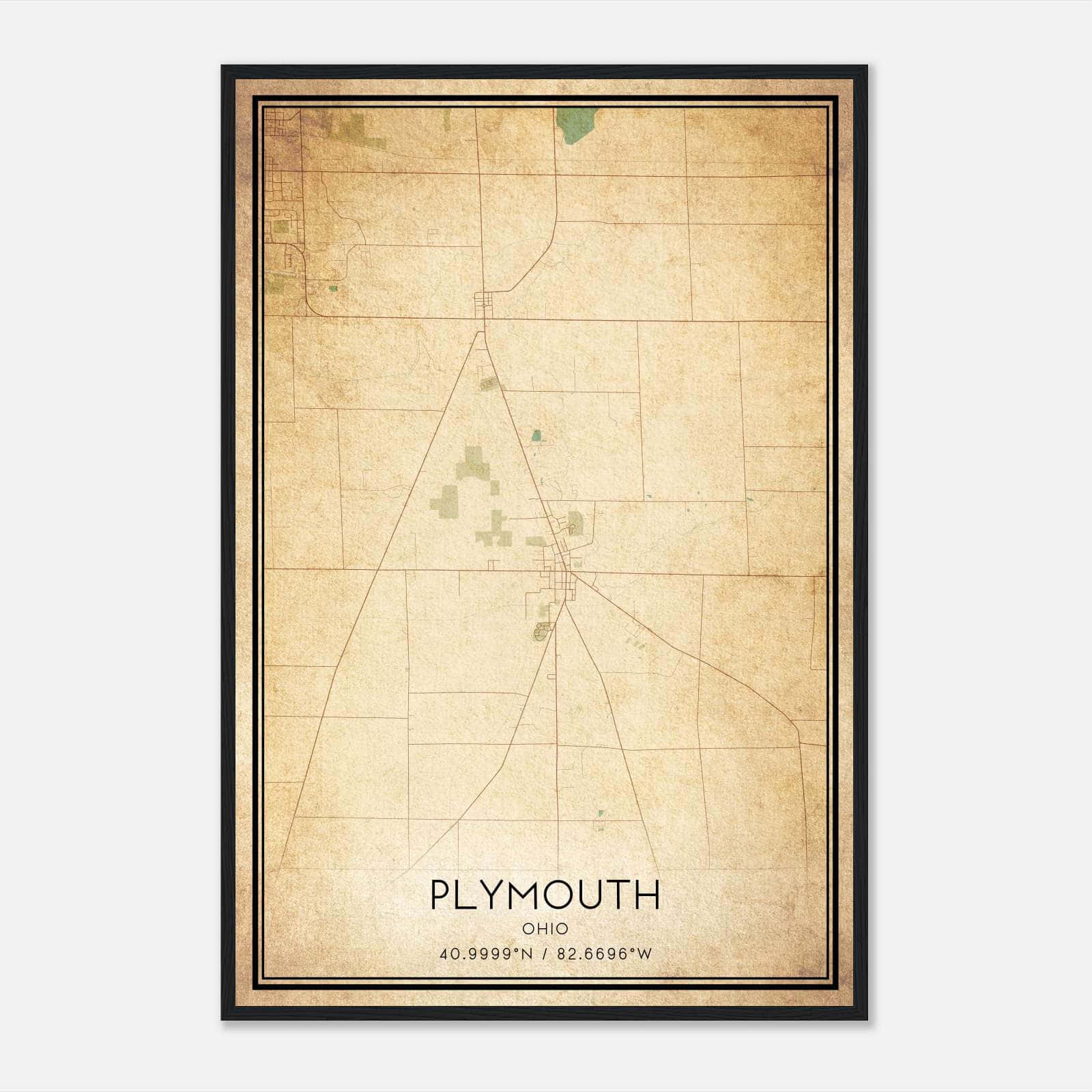 Vintage Plymouth Ohio Map Poster, Plymouth OH City Road Wall Art Print Vintage Plymouth Ohio Map Poster, Plymouth OH City Road Wall Art Print