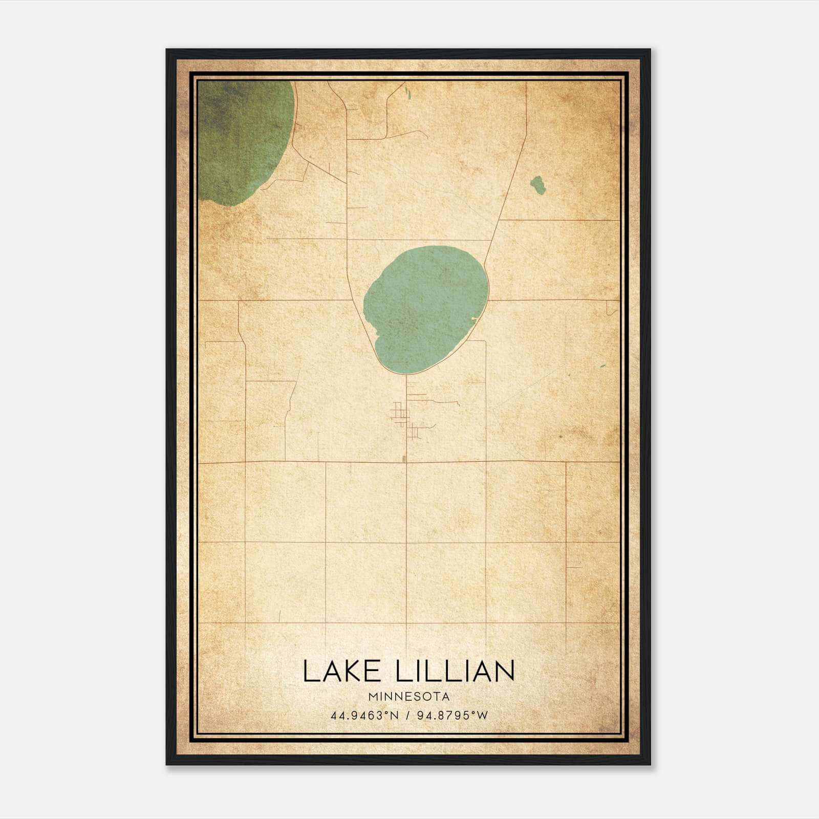 Vintage Lake Lillian Minnesota Map Poster, Lake Lillian MN City Road Wall Art Print Vintage Lake Lillian Minnesota Map Poster, Lake Lillian MN City Road Wall Art Print