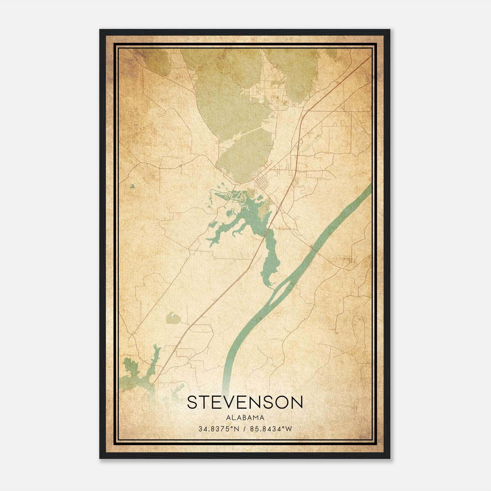 Vintage Stevenson Alabama Map Poster, Stevenson AL City Road Wall Art Print Vintage Stevenson Alabama Map Poster, Stevenson AL City Road Wall Art Print