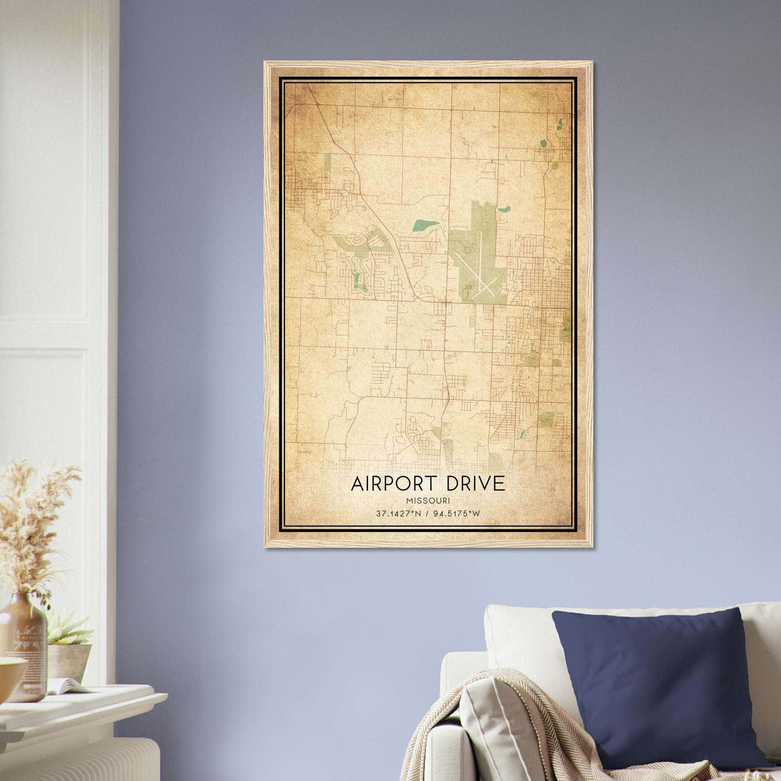 Vintage Airport Drive Missouri Map Poster, Airport Drive MO City Road Wall Art Print