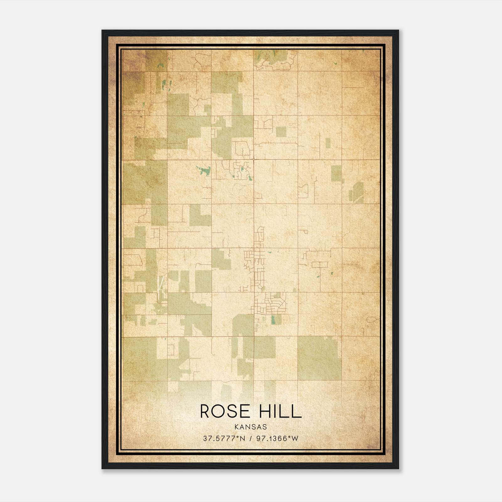 Vintage Rose Hill Kansas Map Poster, Rose Hill KS City Road Wall Art Print Vintage Rose Hill Kansas Map Poster, Rose Hill KS City Road Wall Art Print