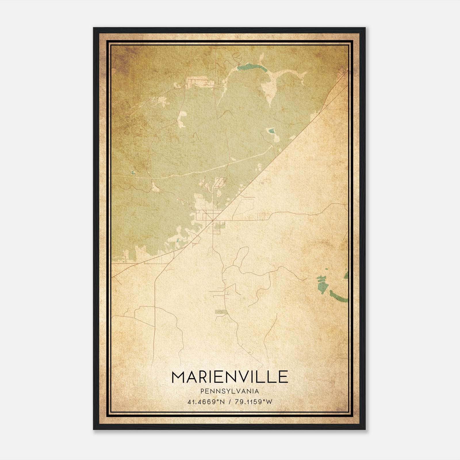 Vintage Marienville Pennsylvania Map Poster, Marienville PA City Road Wall Art Print Vintage Marienville Pennsylvania Map Poster, Marienville PA City Road Wall Art Print