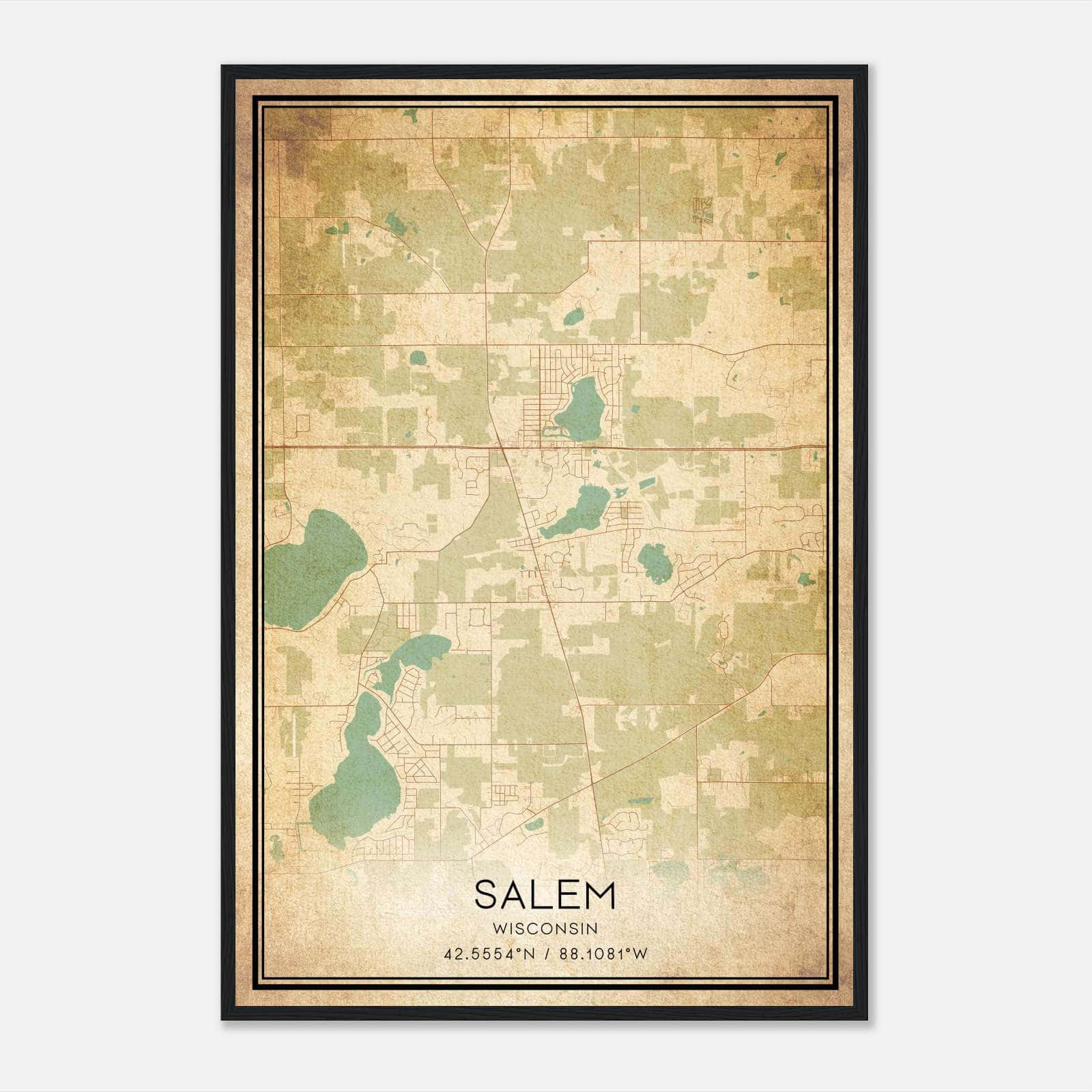 Vintage Salem Wisconsin Map Poster, Salem WI City Road Wall Art Print Vintage Salem Wisconsin Map Poster, Salem WI City Road Wall Art Print