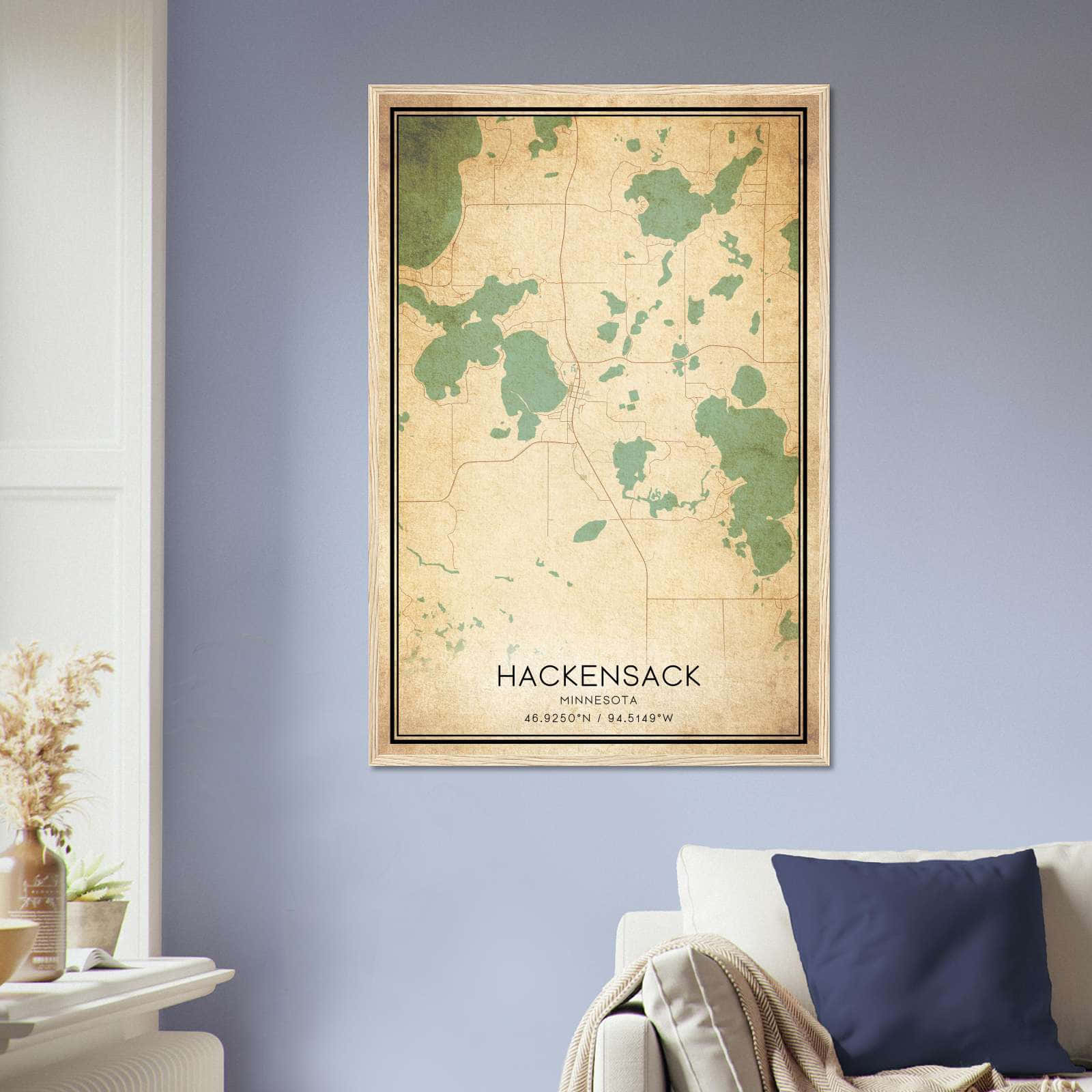 Vintage Hackensack Minnesota Map Poster, Hackensack MN City Road Wall Art Print