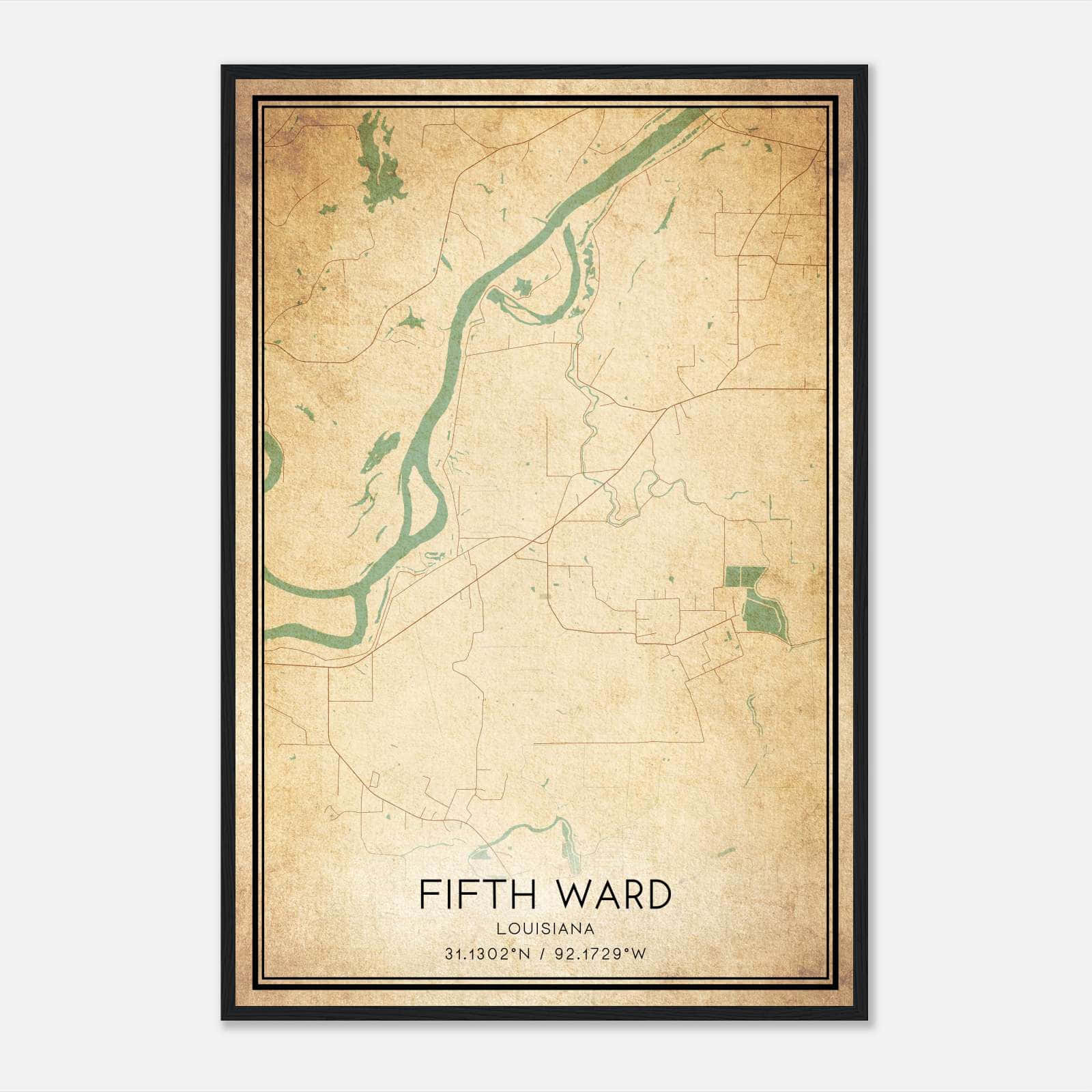 Vintage Fifth Ward Louisiana Map Poster, Fifth Ward LA City Road Wall Art Print Vintage Fifth Ward Louisiana Map Poster, Fifth Ward LA City Road Wall Art Print