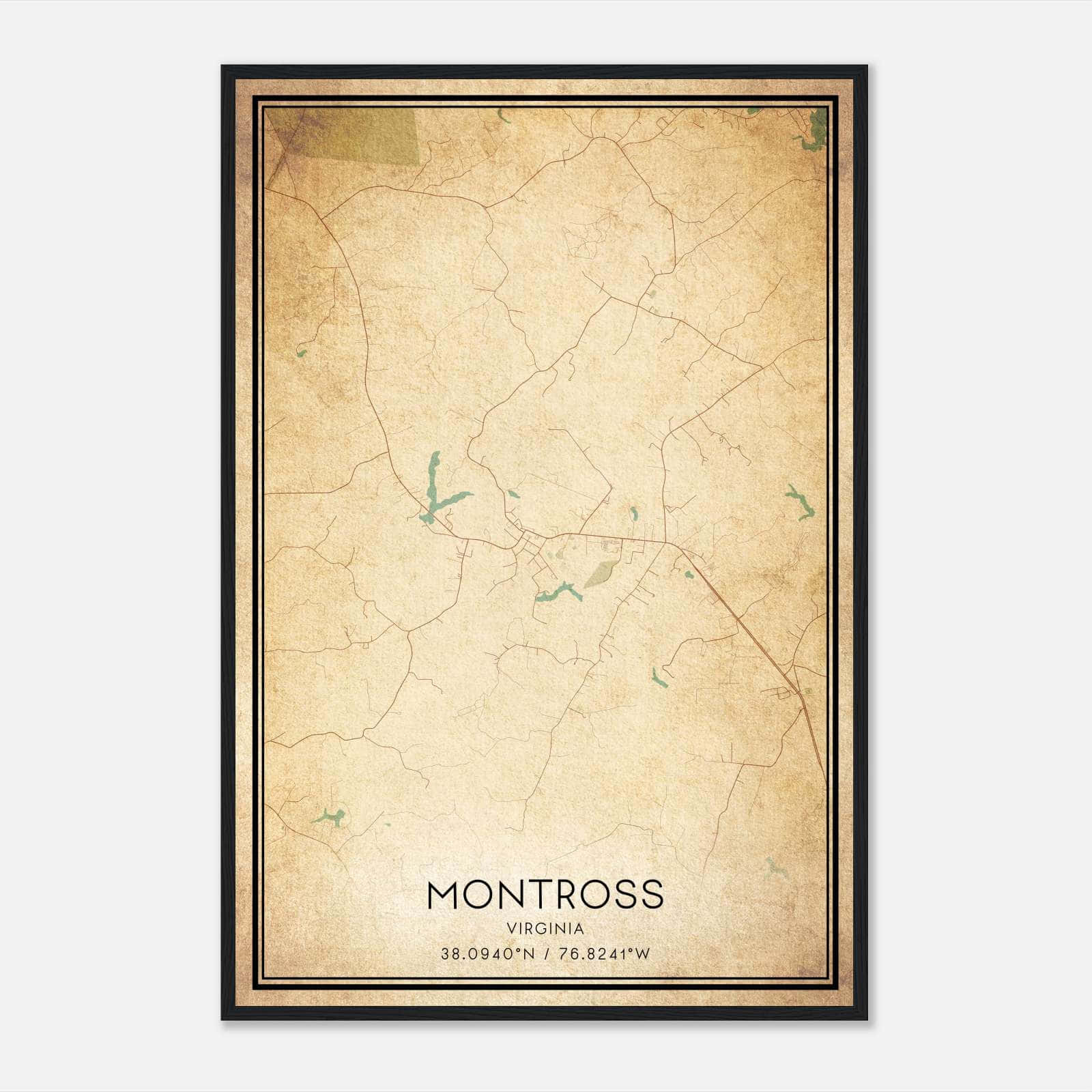 Vintage Montross Virginia Map Poster, Montross VA City Road Wall Art Print Vintage Montross Virginia Map Poster, Montross VA City Road Wall Art Print