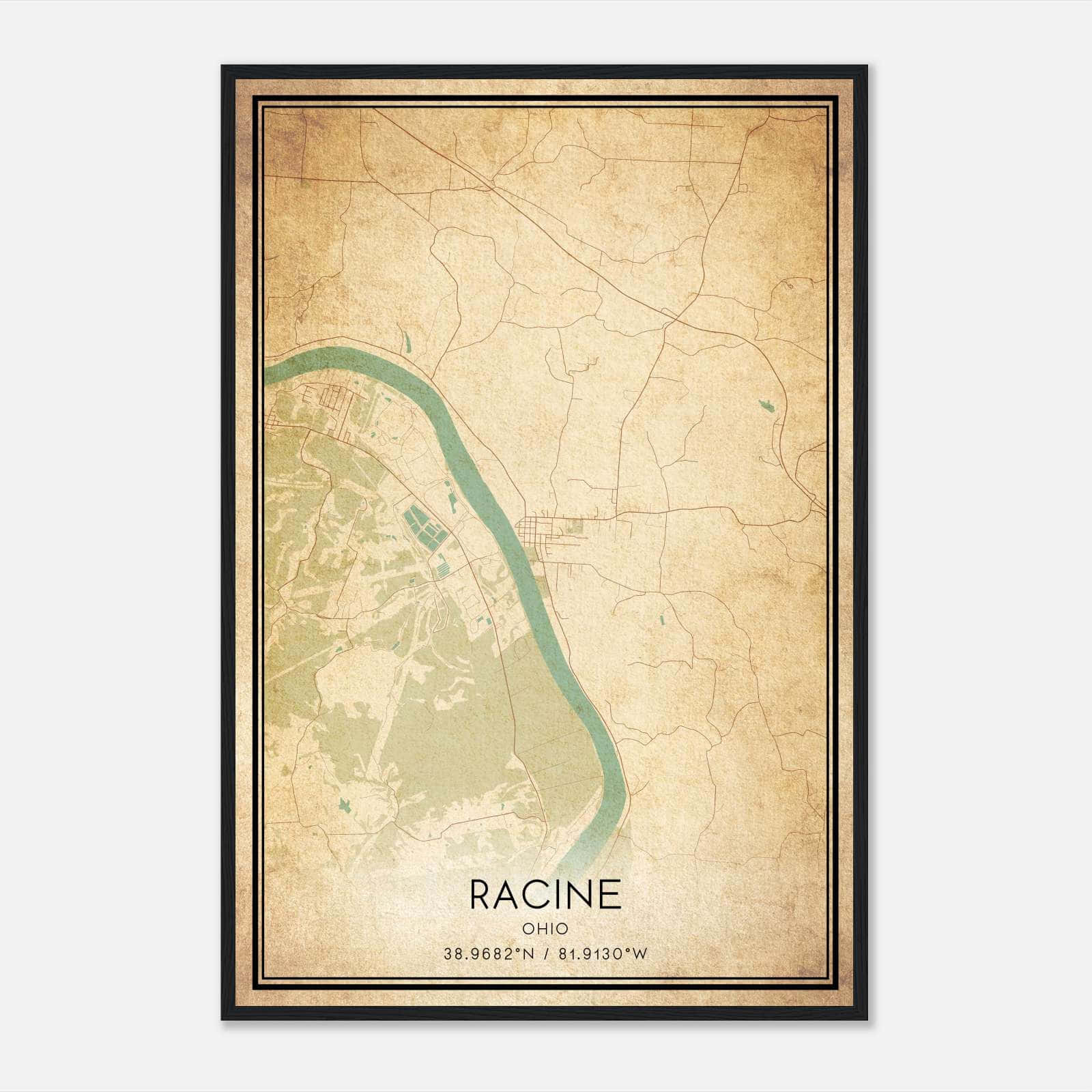 Vintage Racine Ohio Map Poster, Racine OH City Road Wall Art Print Vintage Racine Ohio Map Poster, Racine OH City Road Wall Art Print