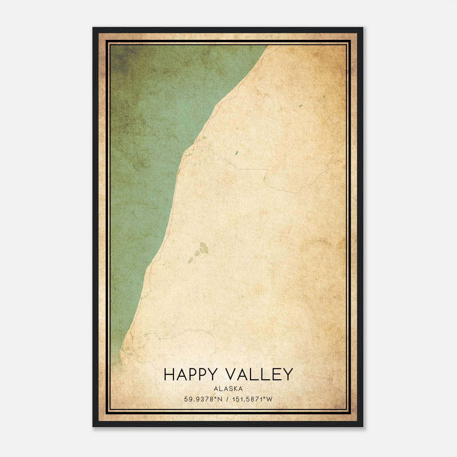 Vintage Happy Valley Alaska Map Poster, Happy Valley AK City Road Wall Art Print Vintage Happy Valley Alaska Map Poster, Happy Valley AK City Road Wall Art Print