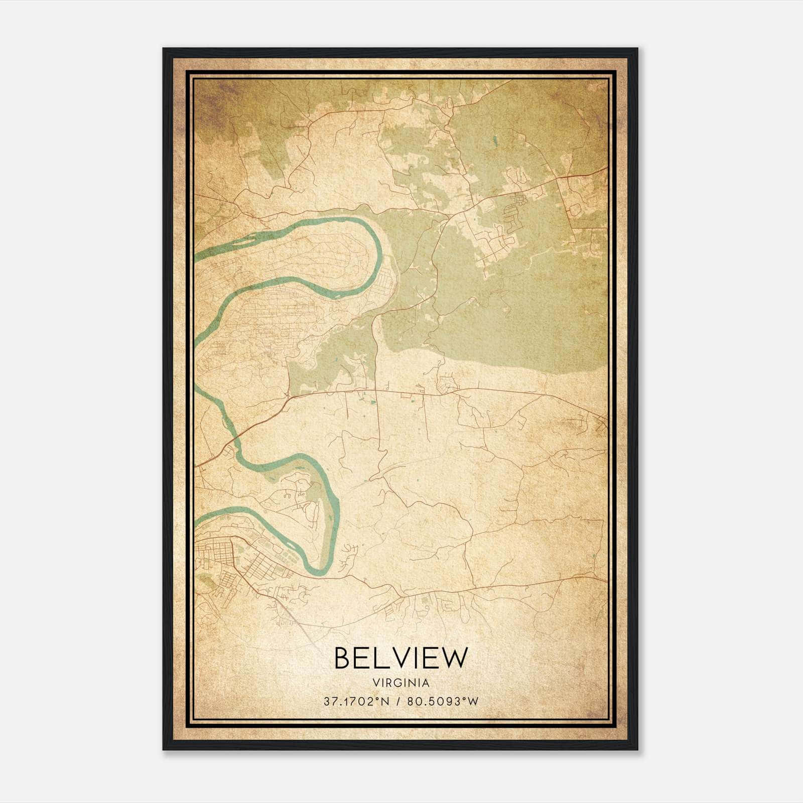 Vintage Belview Virginia Map Poster, Belview VA City Road Wall Art Print Vintage Belview Virginia Map Poster, Belview VA City Road Wall Art Print