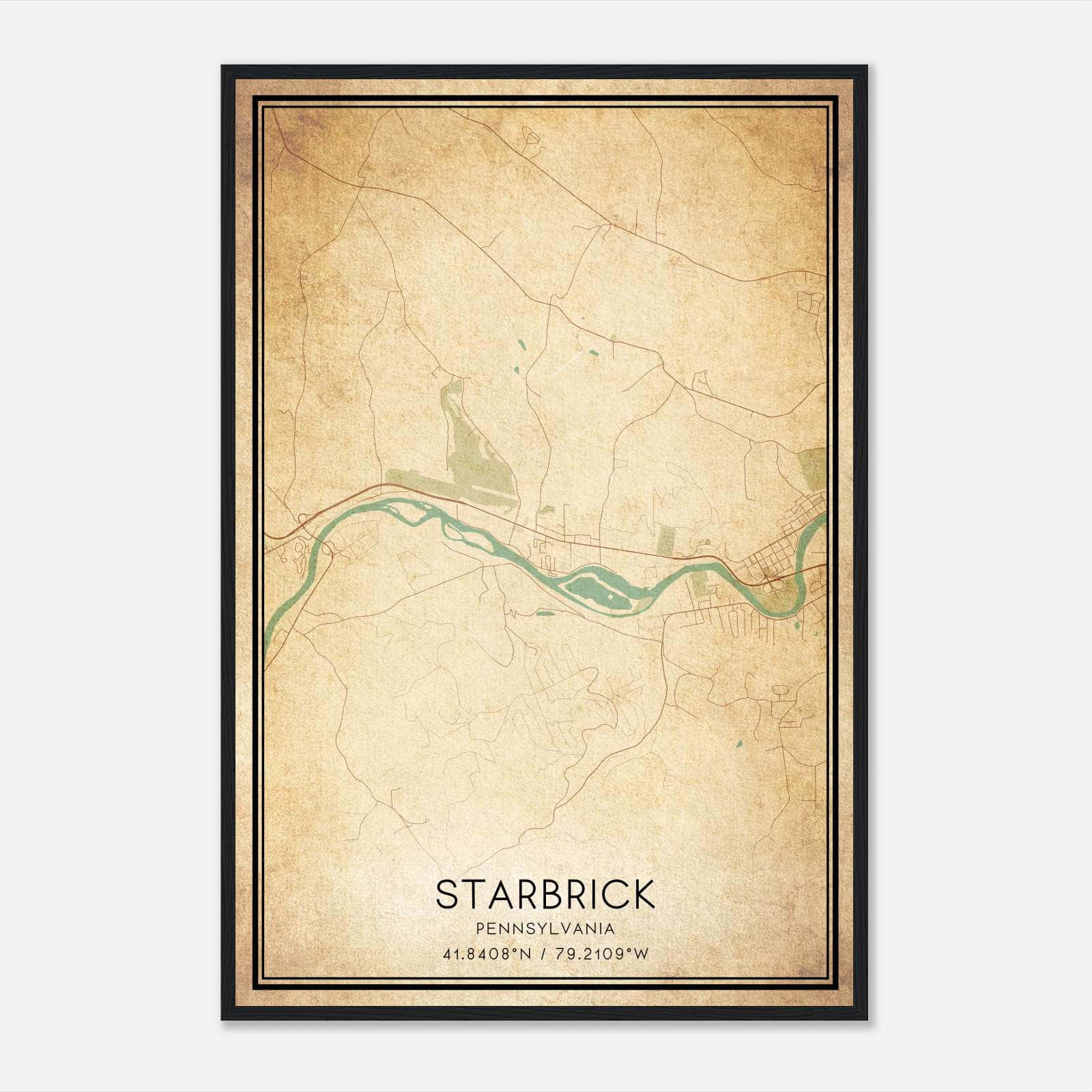 Vintage Starbrick Pennsylvania Map Poster, Starbrick PA City Road Wall Art Print Vintage Starbrick Pennsylvania Map Poster, Starbrick PA City Road Wall Art Print