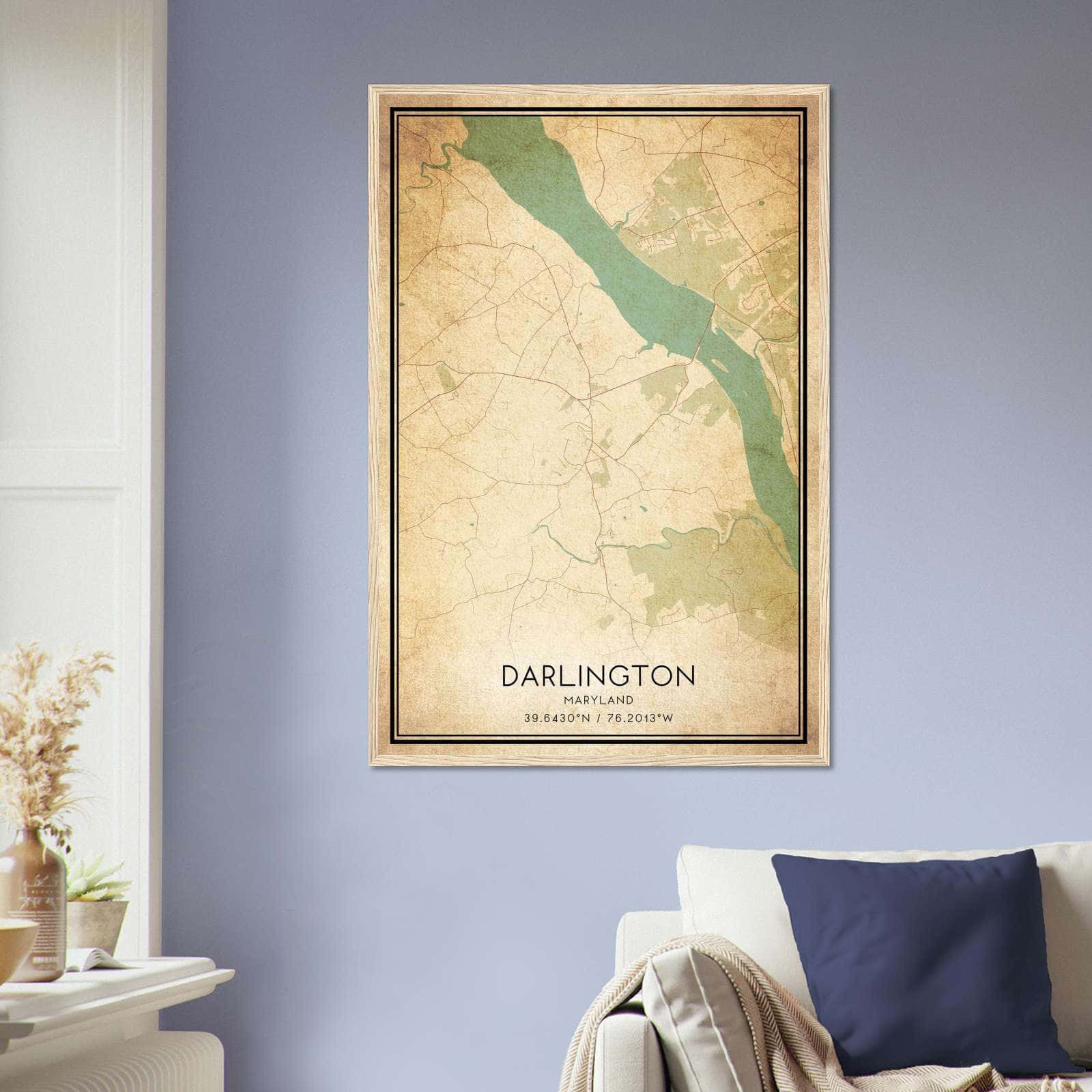 Vintage Darlington Maryland Map Poster, Darlington MD City Road Wall Art Print