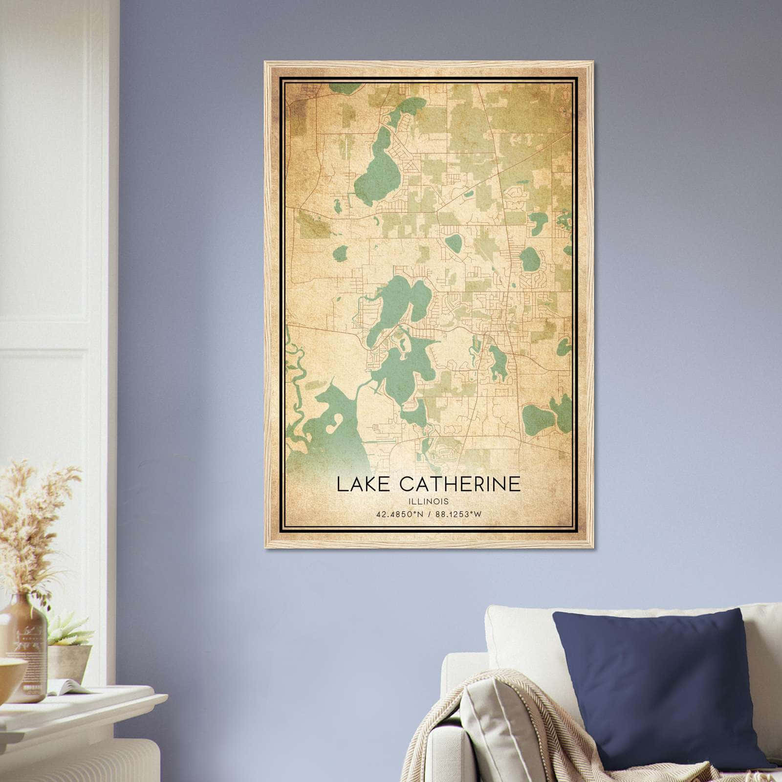 Vintage Lake Catherine Illinois Map Poster, Lake Catherine IL City Road Wall Art Print
