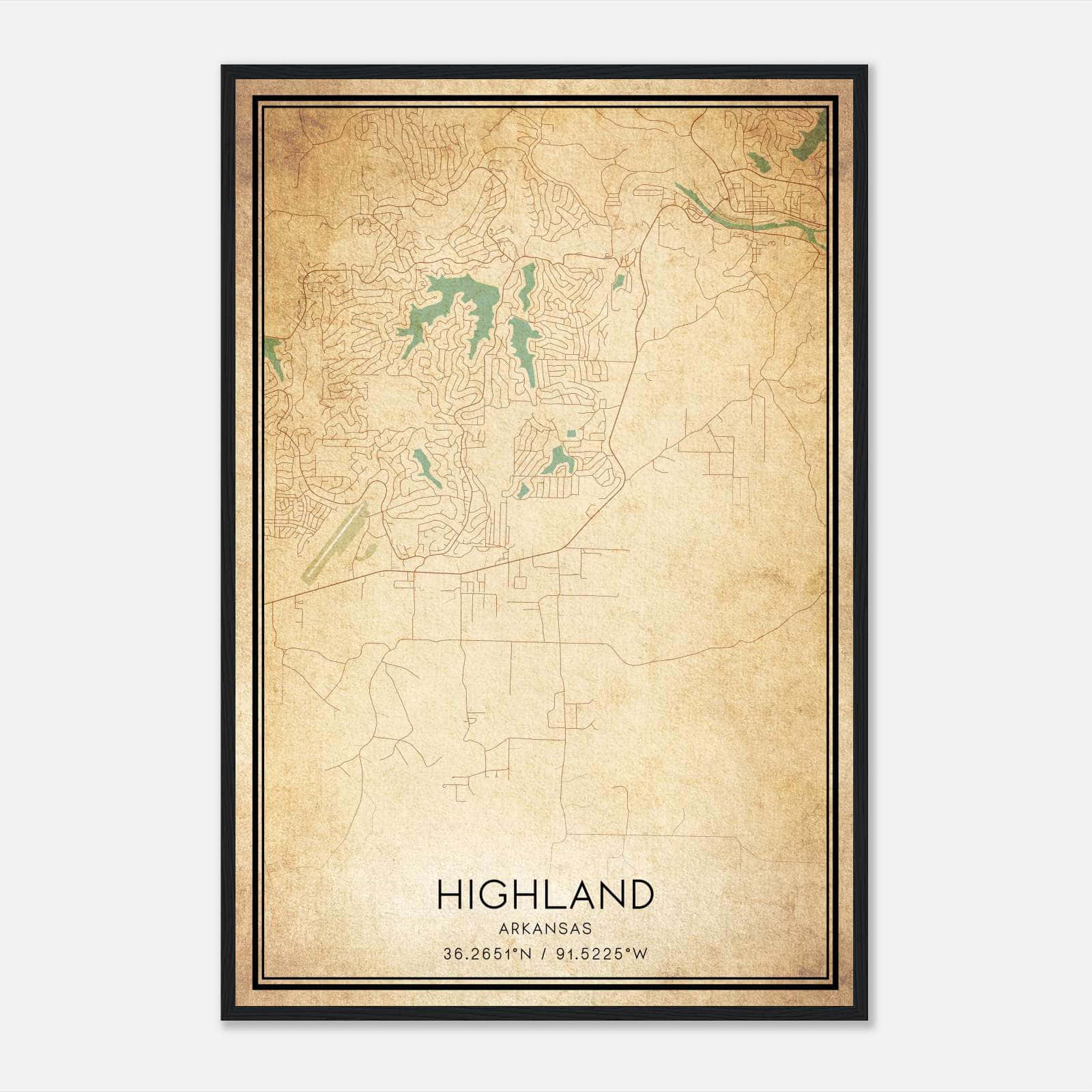 Vintage Highland Arkansas Map Poster, Highland AR City Road Wall Art Print Vintage Highland Arkansas Map Poster, Highland AR City Road Wall Art Print