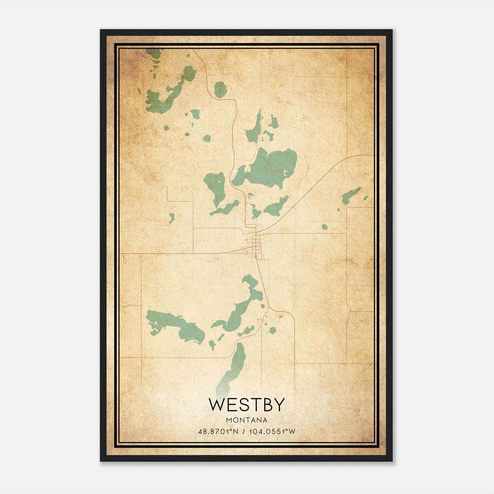 Vintage Westby Montana Map Poster, Westby MT City Road Wall Art Print Vintage Westby Montana Map Poster, Westby MT City Road Wall Art Print