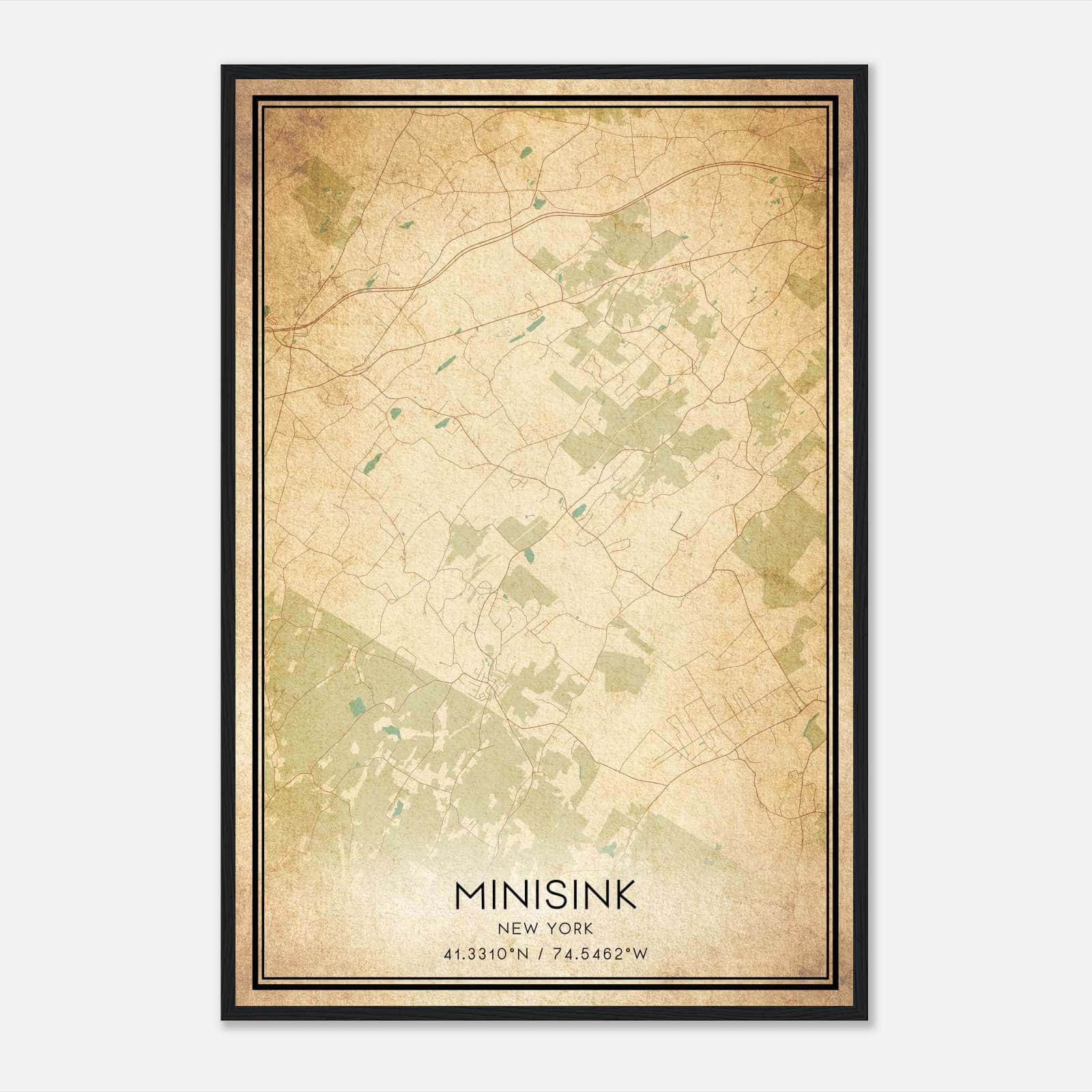 Vintage Minisink New York Map Poster, Minisink NY City Road Wall Art Print Vintage Minisink New York Map Poster, Minisink NY City Road Wall Art Print