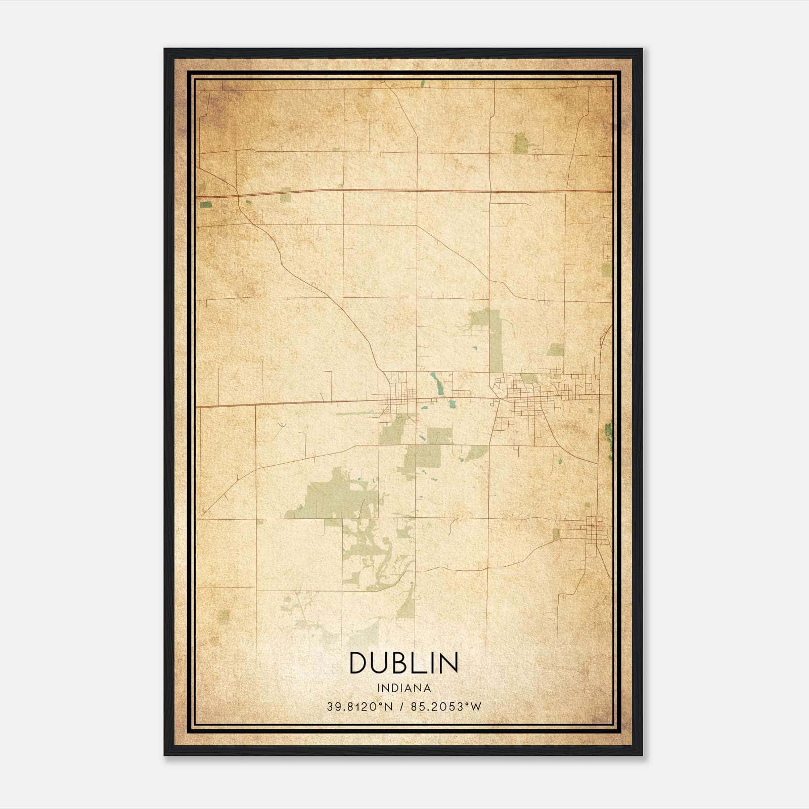 Vintage Dublin Indiana Map Poster, Dublin IN City Road Wall Art Print Vintage Dublin Indiana Map Poster, Dublin IN City Road Wall Art Print