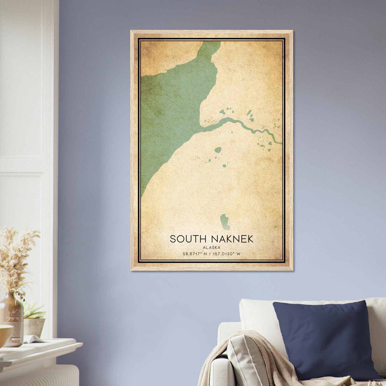 Vintage South Naknek Alaska Map Poster, South Naknek AK City Road Wall Art Print