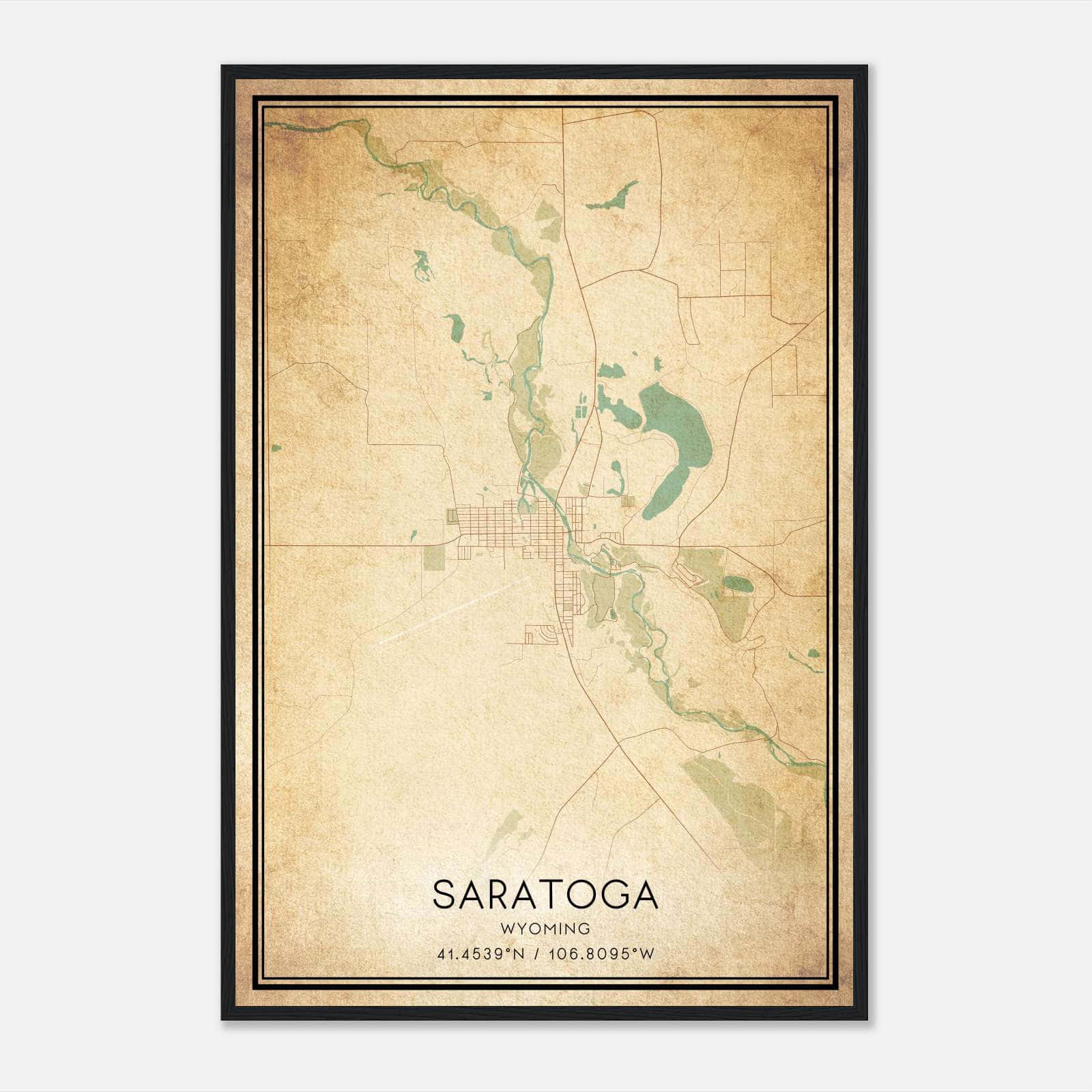 Vintage Saratoga Wyoming Map Poster, Saratoga WY City Road Wall Art Print Vintage Saratoga Wyoming Map Poster, Saratoga WY City Road Wall Art Print