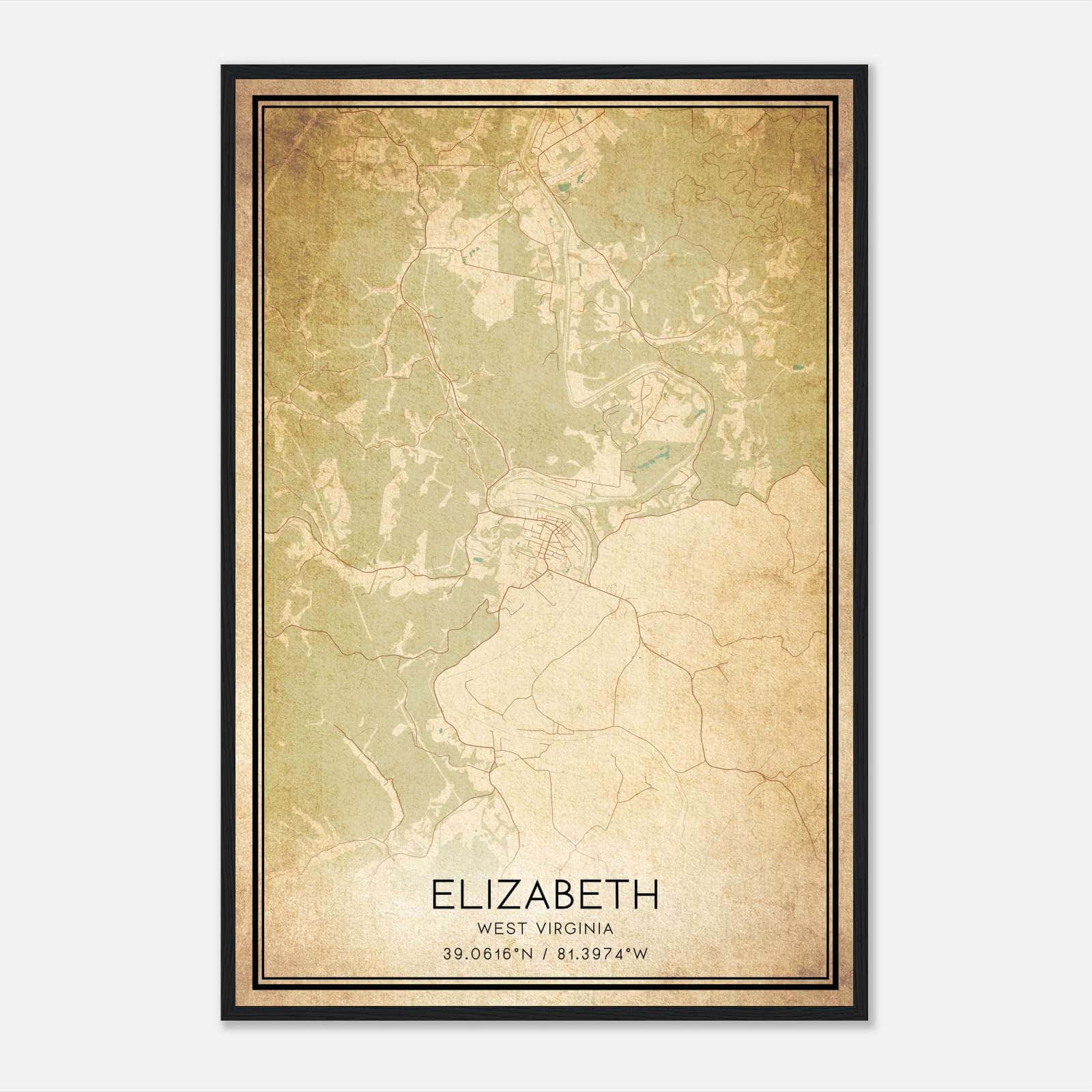 Vintage Elizabeth West Virginia Map Poster, Elizabeth WV City Road Wall Art Print Vintage Elizabeth West Virginia Map Poster, Elizabeth WV City Road Wall Art Print