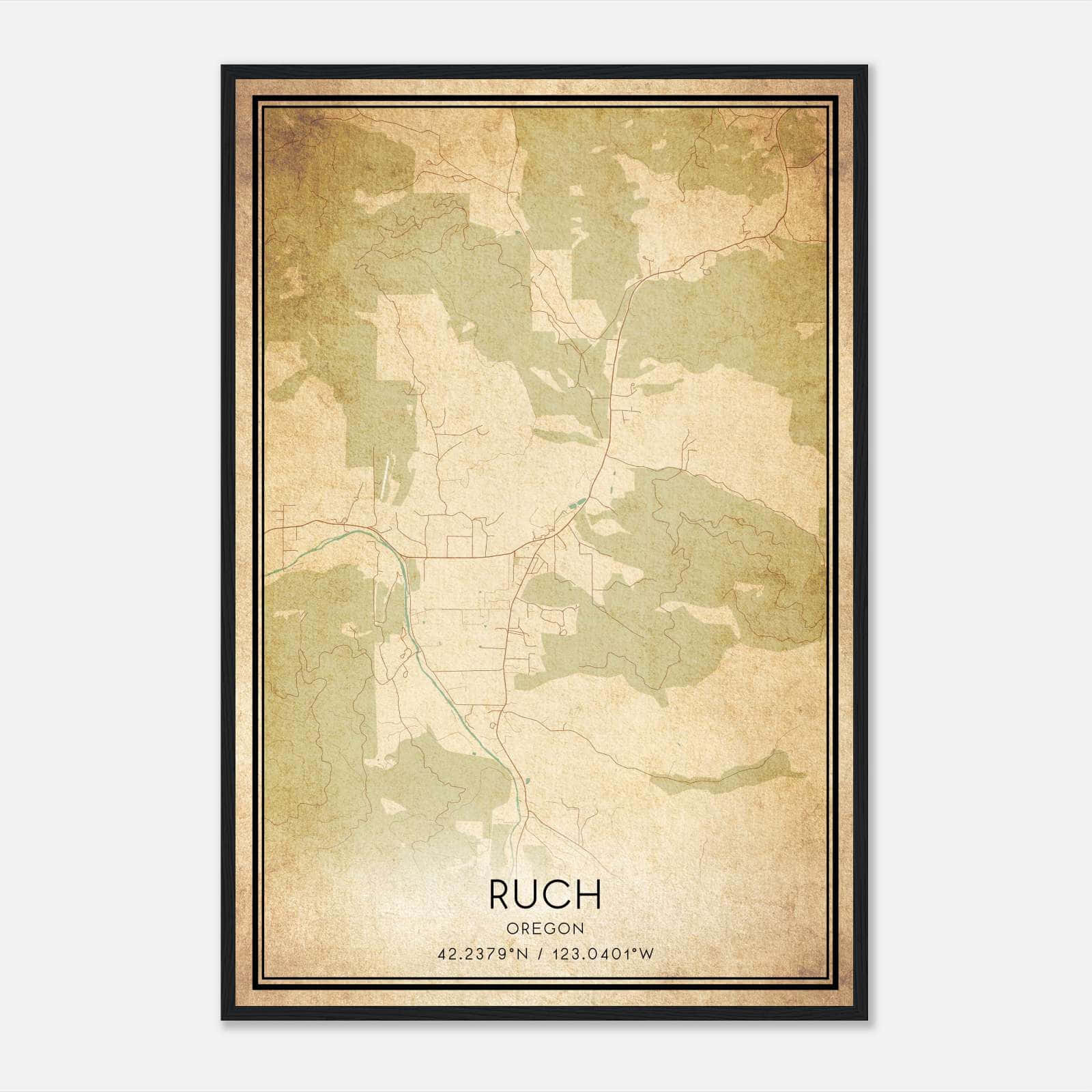 Vintage Ruch Oregon Map Poster, Ruch OR City Road Wall Art Print Vintage Ruch Oregon Map Poster, Ruch OR City Road Wall Art Print