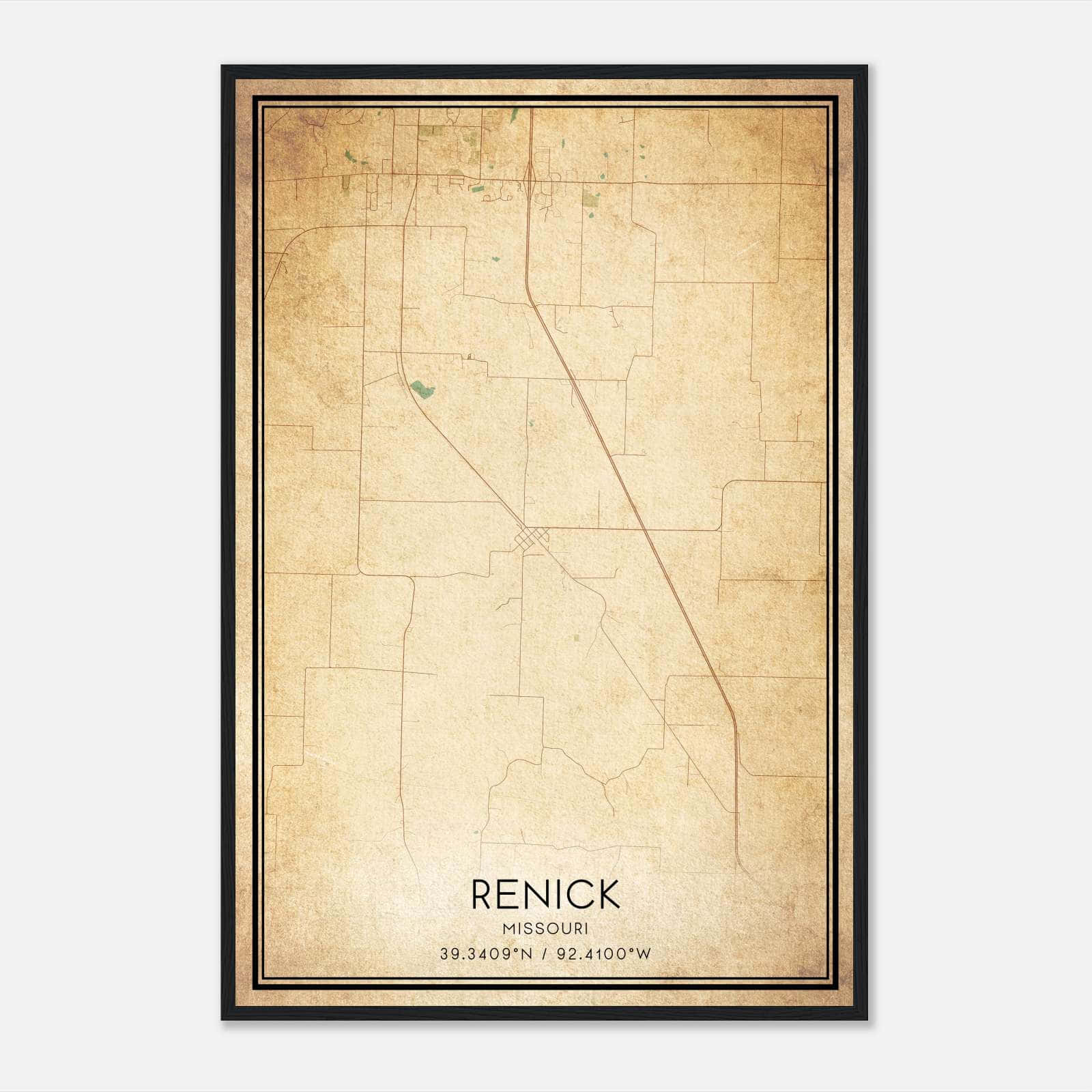 Vintage Renick Missouri Map Poster, Renick MO City Road Wall Art Print Vintage Renick Missouri Map Poster, Renick MO City Road Wall Art Print