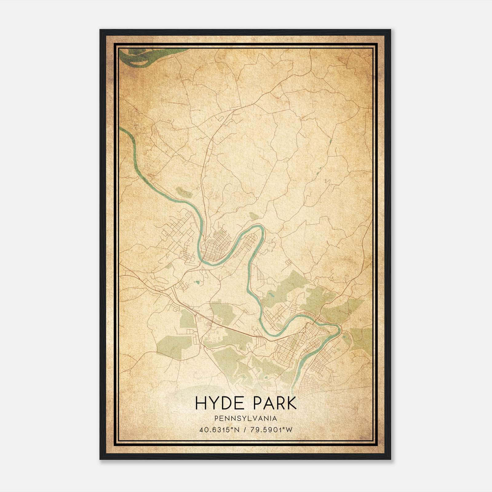 Vintage Hyde Park Pennsylvania Map Poster, Hyde Park PA City Road Wall Art Print Vintage Hyde Park Pennsylvania Map Poster, Hyde Park PA City Road Wall Art Print