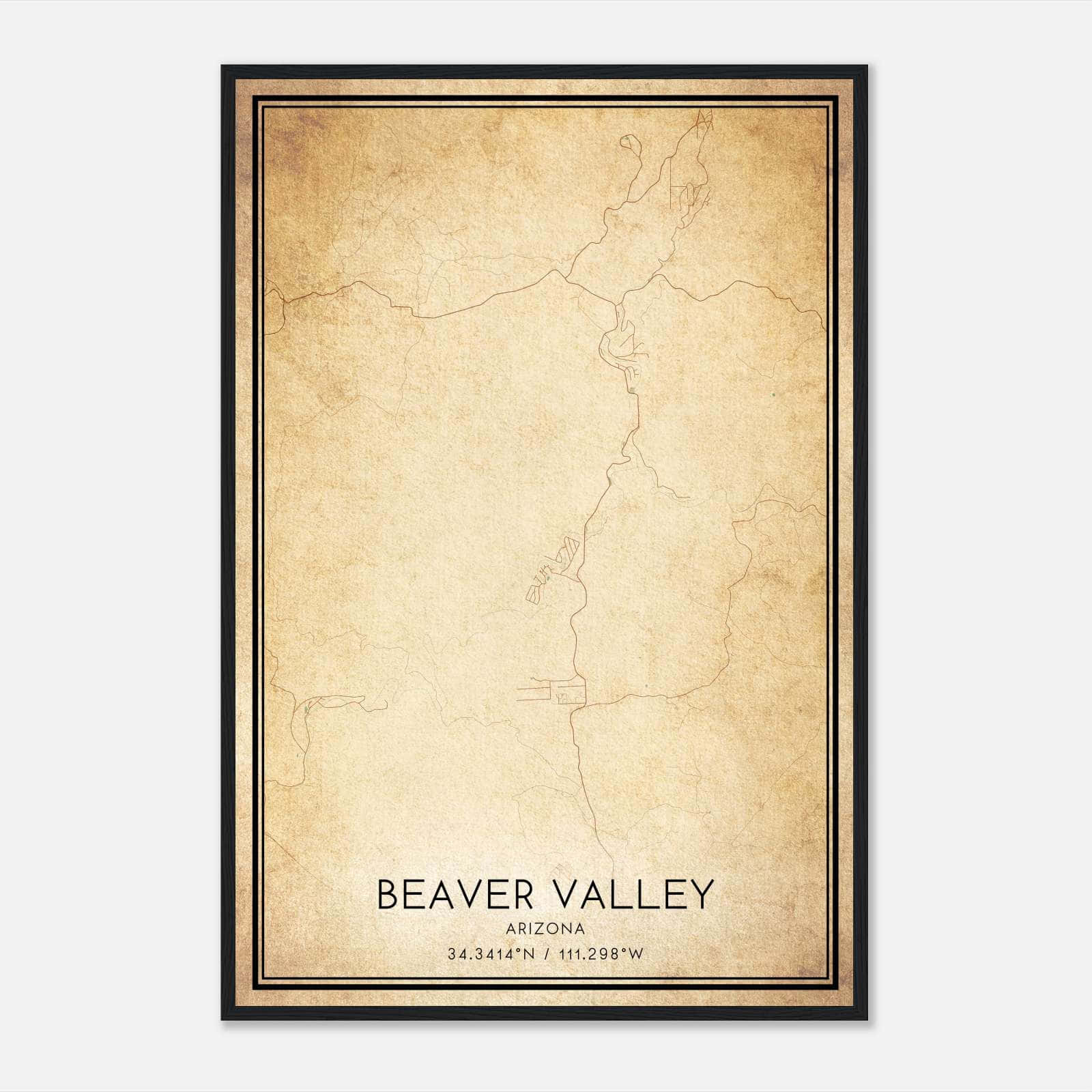 Vintage Beaver Valley Arizona Map Poster, Beaver Valley AZ City Road Wall Art Print Vintage Beaver Valley Arizona Map Poster, Beaver Valley AZ City Road Wall Art Print