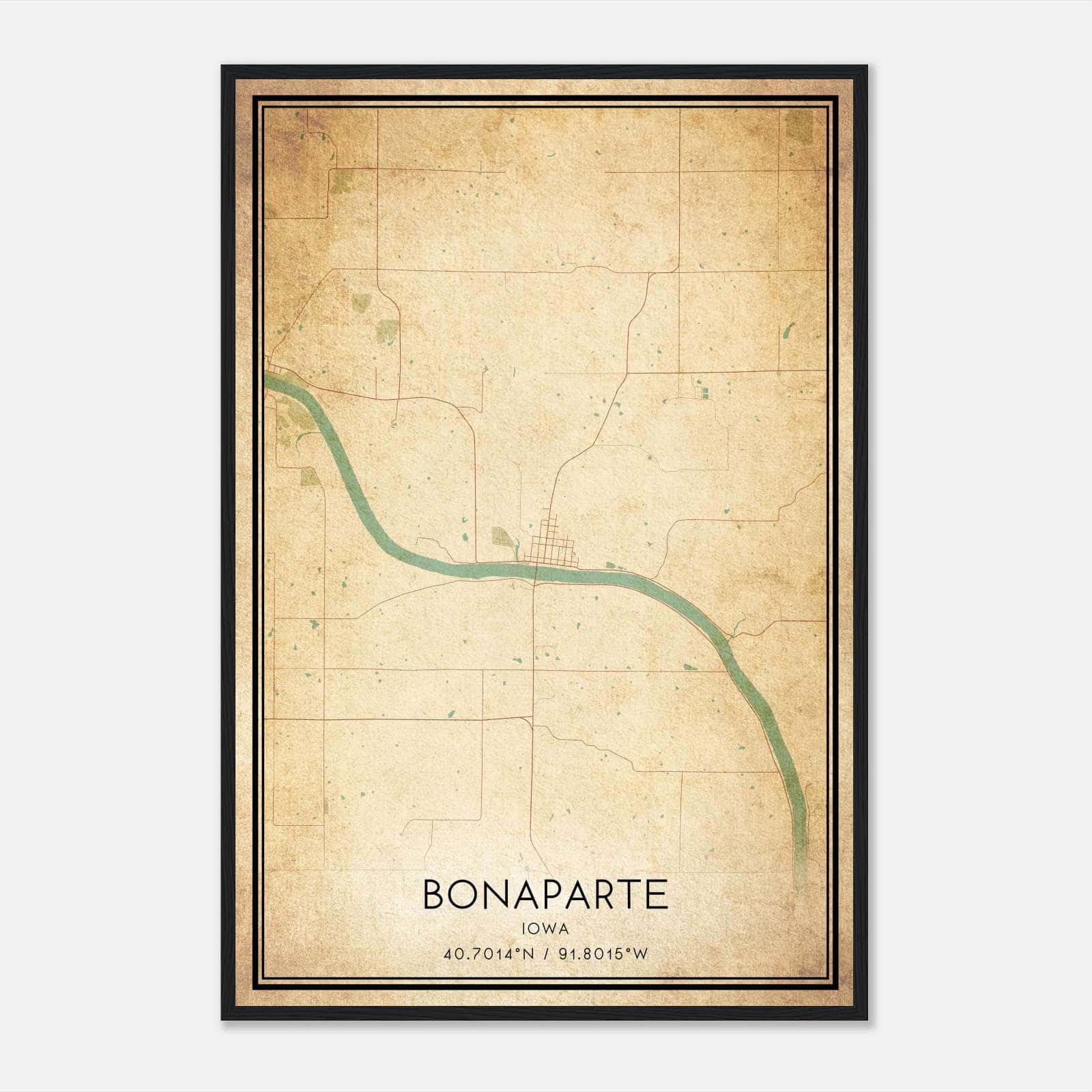 Vintage Bonaparte Iowa Map Poster, Bonaparte IA City Road Wall Art Print Vintage Bonaparte Iowa Map Poster, Bonaparte IA City Road Wall Art Print