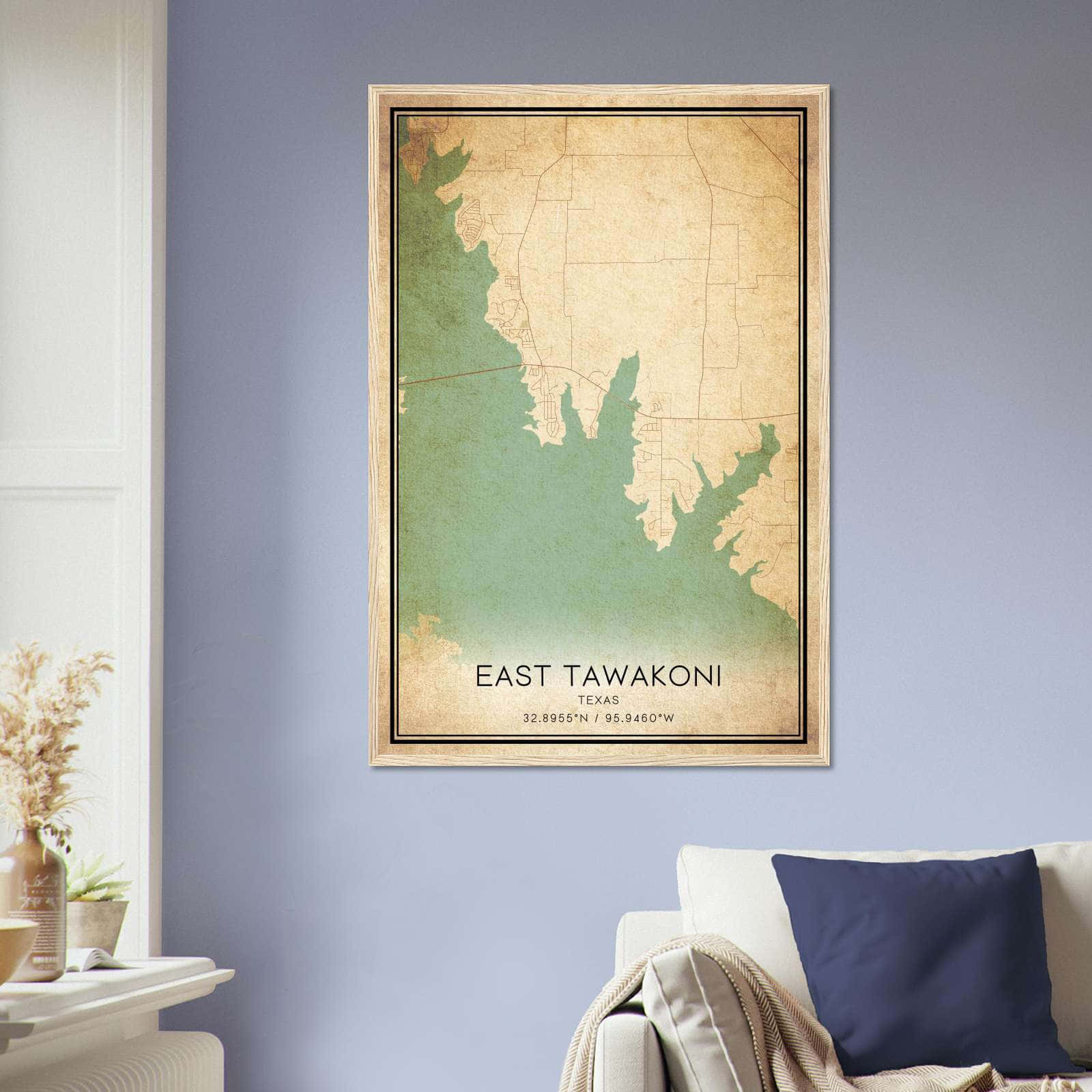 Vintage East Tawakoni Texas Map Poster, East Tawakoni TX City Road Wall Art Print
