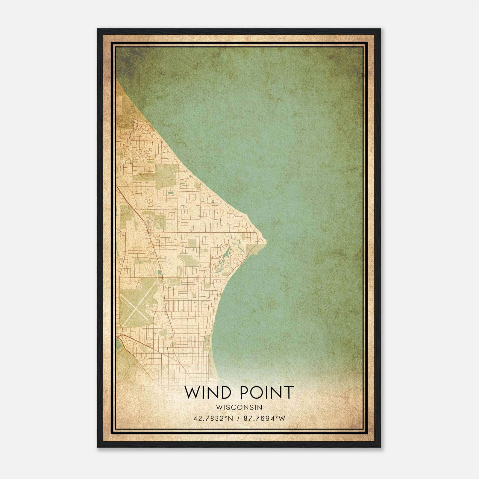 Vintage Wind Point Wisconsin Map Poster, Wind Point WI City Road Wall Art Print Vintage Wind Point Wisconsin Map Poster, Wind Point WI City Road Wall Art Print