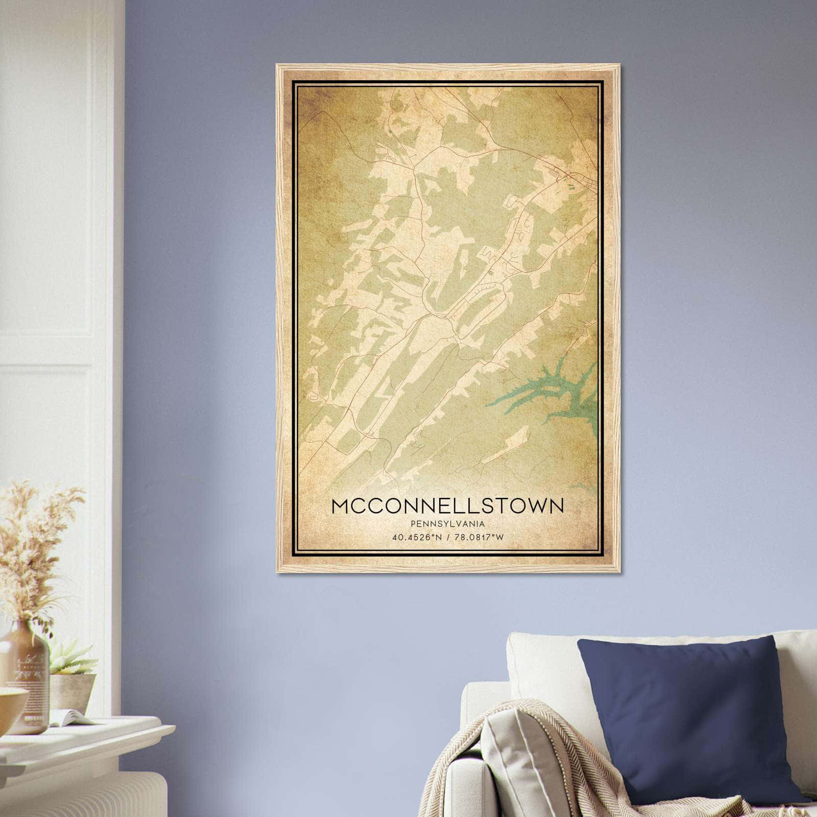 Vintage Mcconnellstown Pennsylvania Map Poster, Mcconnellstown PA City Road Wall Art Print