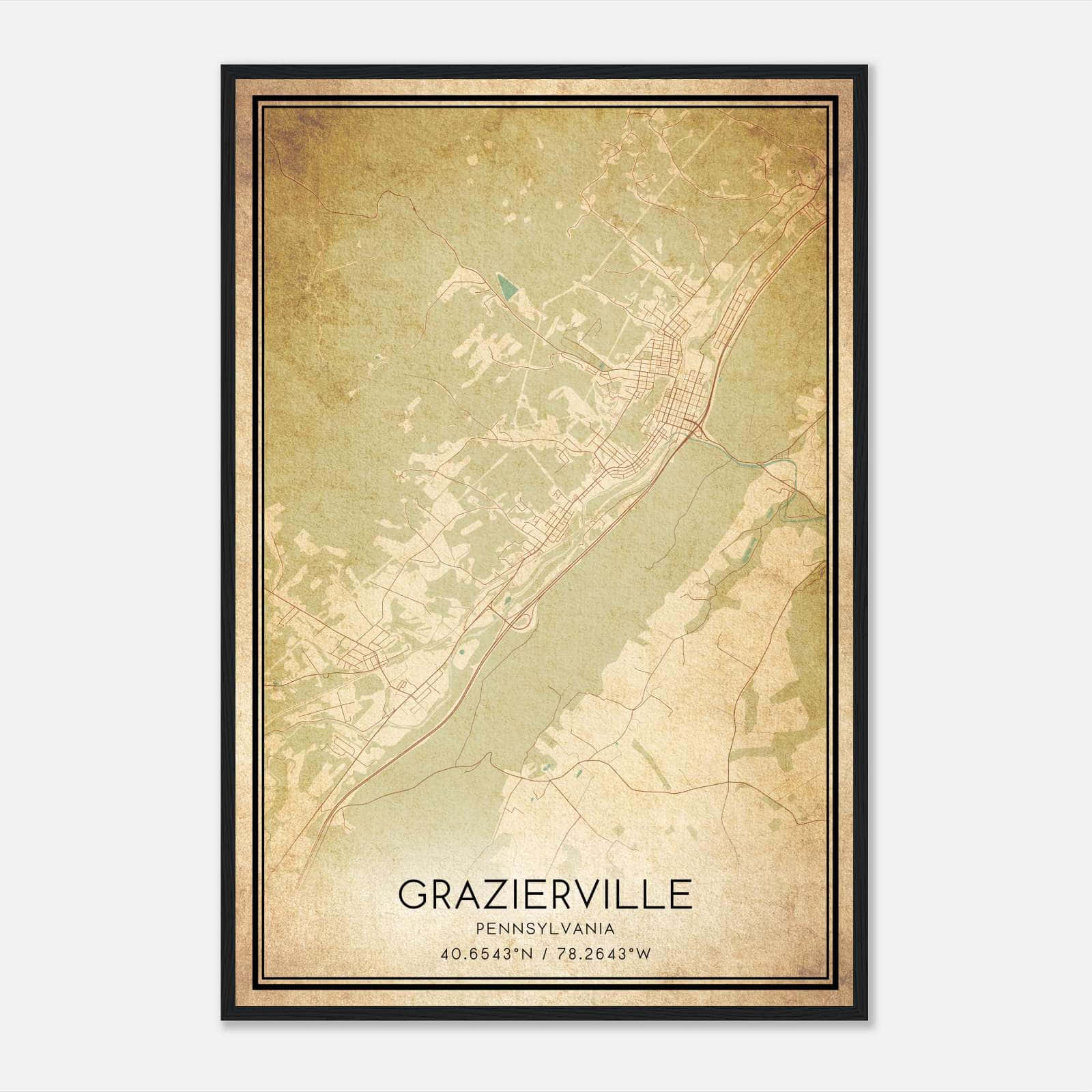 Vintage Grazierville Pennsylvania Map Poster, Grazierville PA City Road Wall Art Print Vintage Grazierville Pennsylvania Map Poster, Grazierville PA City Road Wall Art Print