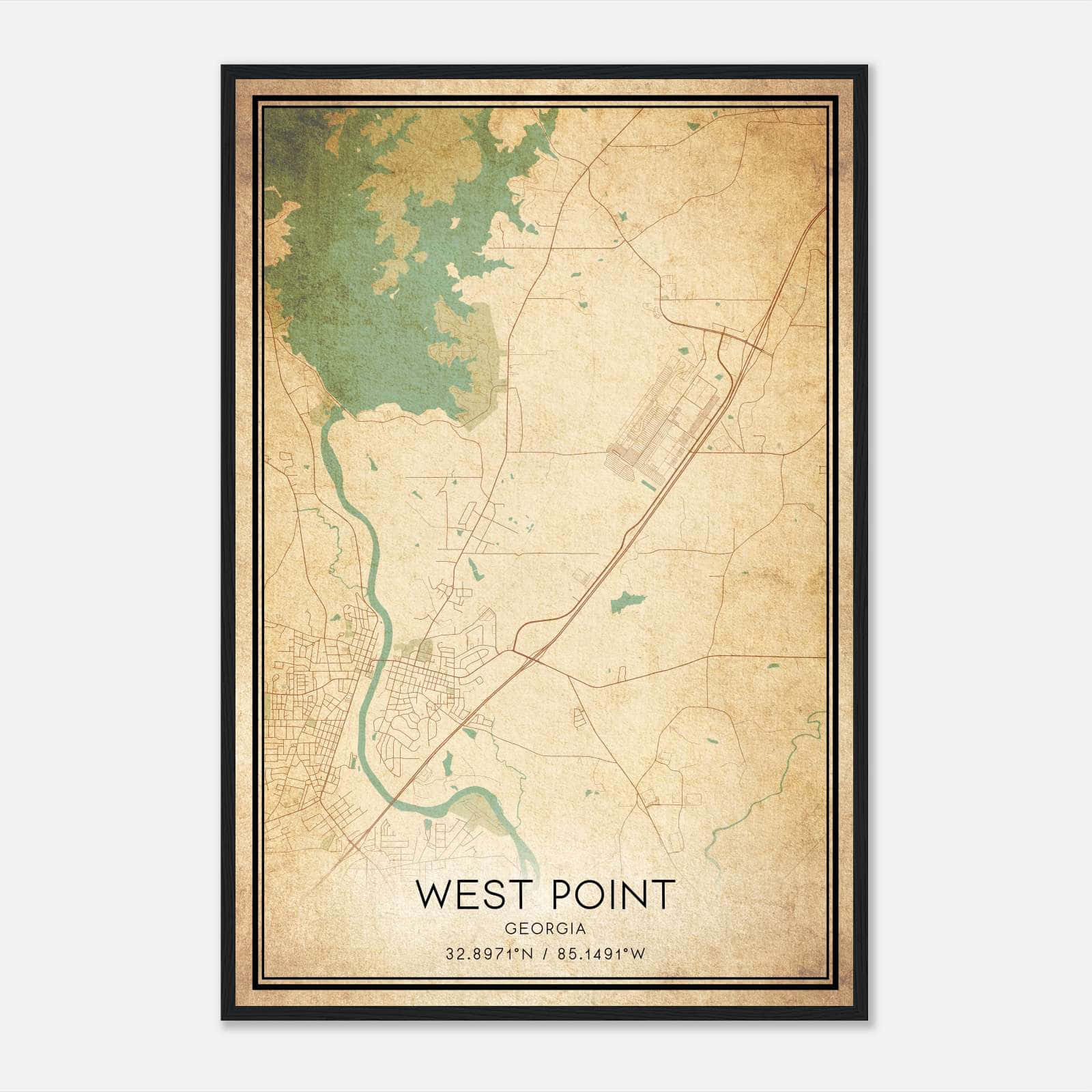 Vintage West Point Georgia Map Poster, West Point GA City Road Wall Art Print Vintage West Point Georgia Map Poster, West Point GA City Road Wall Art Print