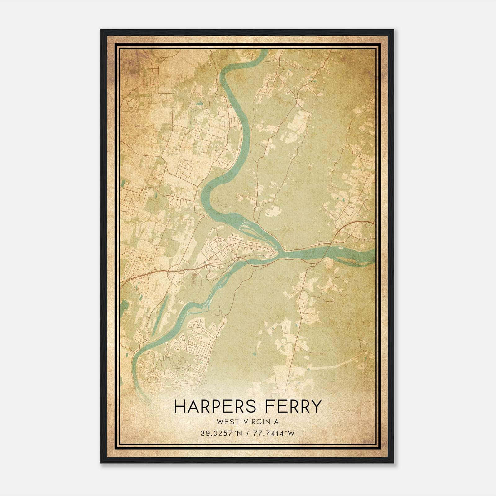 Vintage Harpers Ferry West Virginia Map Poster, Harpers Ferry WV City Road Wall Art Print Vintage Harpers Ferry West Virginia Map Poster, Harpers Ferry WV City Road Wall Art Print
